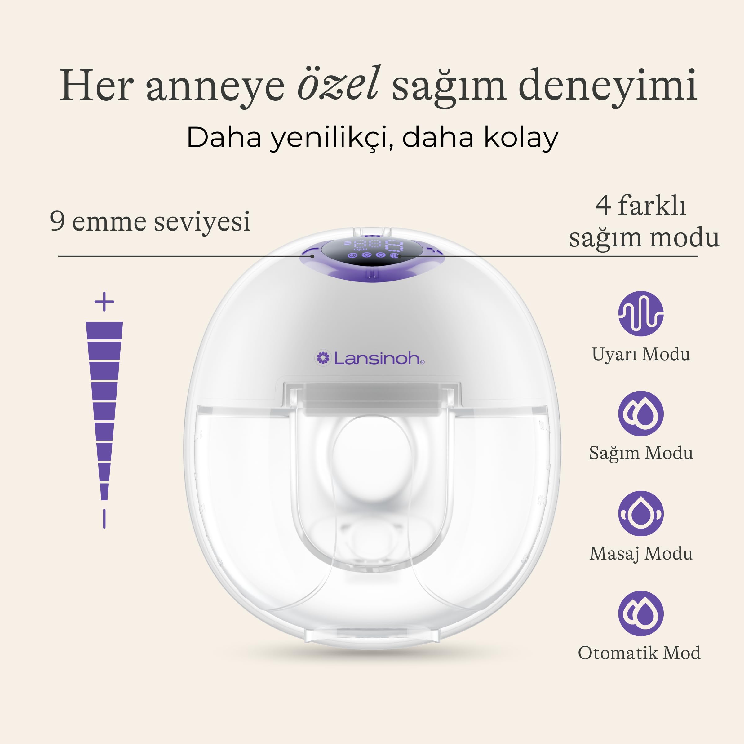 Lansinoh - Tire-lait Mains-libres Double - Discret Sans Fil - 4 Modes & 9 Niveaux Personnalisés - Écran LED avec Mémoire - Batterie Rechargeable Longue Autonomie - Confort mains libres au quotidien