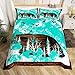 Bear Duvet Cover Boys Wild Animal Bedding Set for Kids Nature Wildlife Bear Bird Comforter Cover Set Botanical Wood Grain Print Light Blue Black Bedspread Cover Room Decor 3Pcs Zipper Full Size