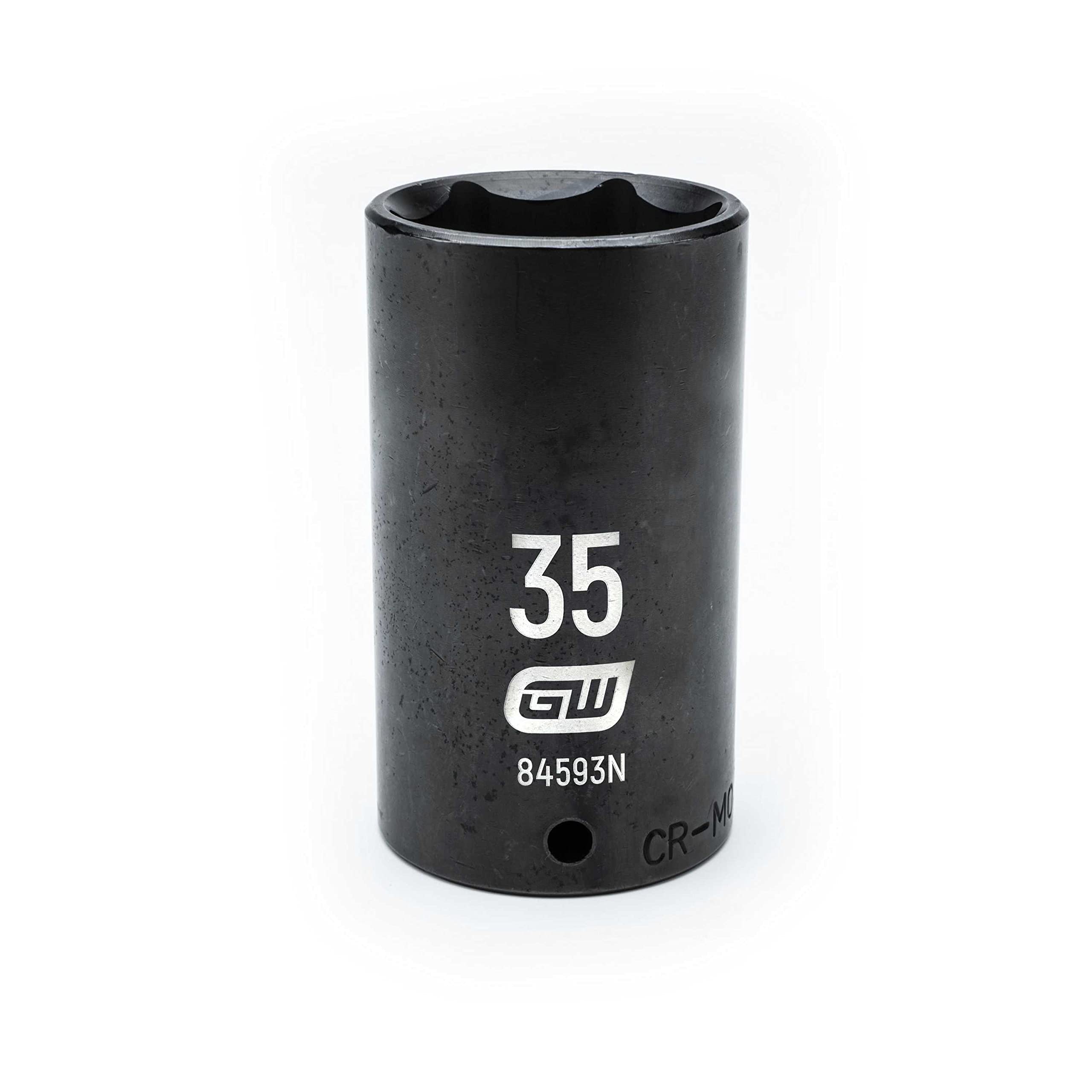 GearWrench 84593N 1/2" Drive 6 Point Deep Impact Metric Socket 35mm, Black, 3.228 in