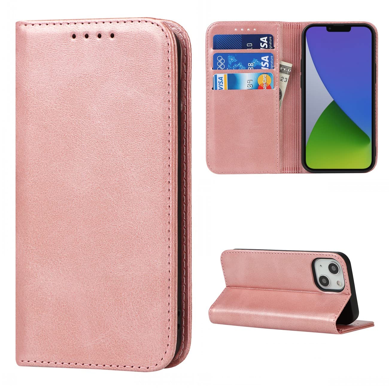 Cavor Cover Flip Per IPhone XR - Custodia Portafoglio In Pelle Con 4 Slot Porta Carte, Tasca Con Cerniera E Anello Supporto 360° - Oro Rosa