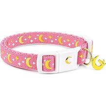 waaag Cat Collar, Gold Moons and Stars Cat Collar, Safety Breakaway Cat Collar with Bell, Glow in the Dark Kitten 6.5"-10" Neck, Coral Pink
