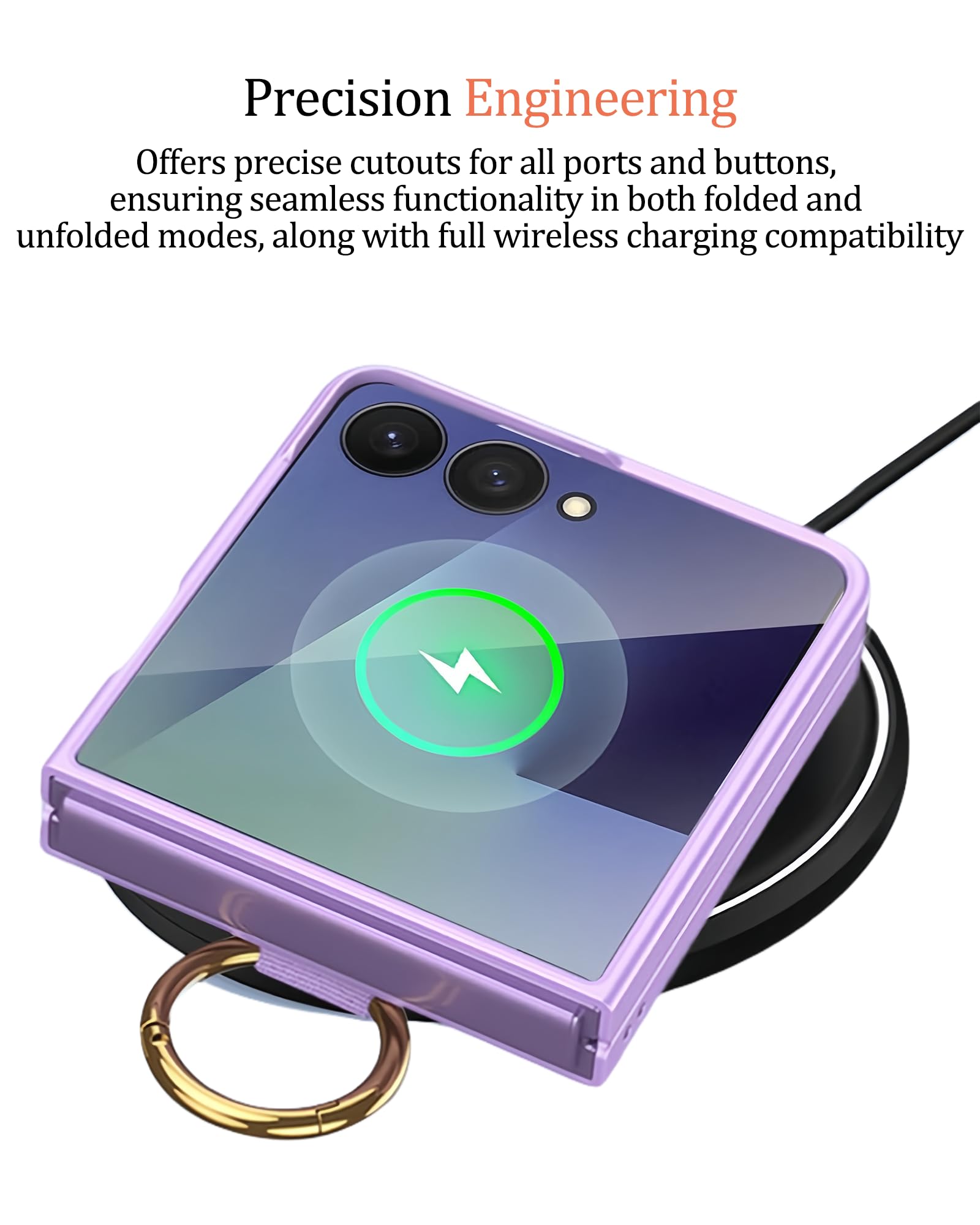 Compatible with Samsung Galaxy Z Flip 7 Custodia con Laccio da Polso, 9H Protettore Schermo Antishock Sottile Custodia Protettiva con Anello per Dito - Viola