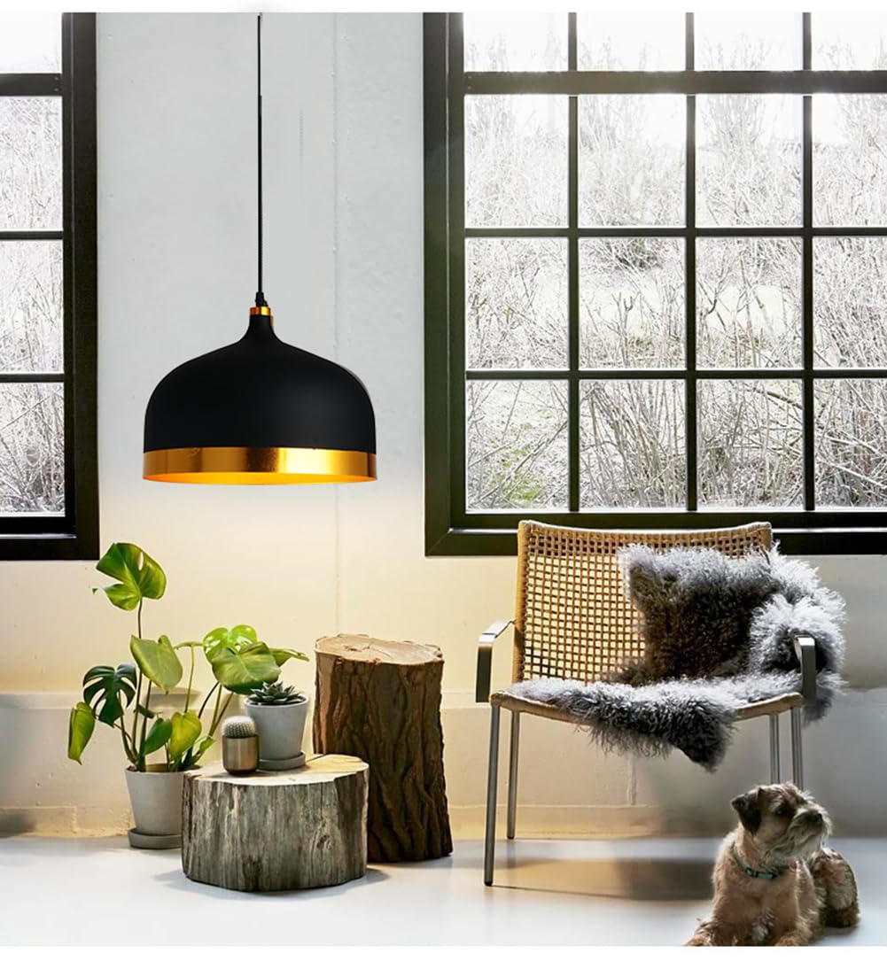 Modern Minimalism Pendant Light Fixture, Vintage Farmhouse Lighting, Industrial Style Metal Lamp, for Over Kitchen Island Dining Table Bar Counter Entrance (Black Gold)(Black Gold)