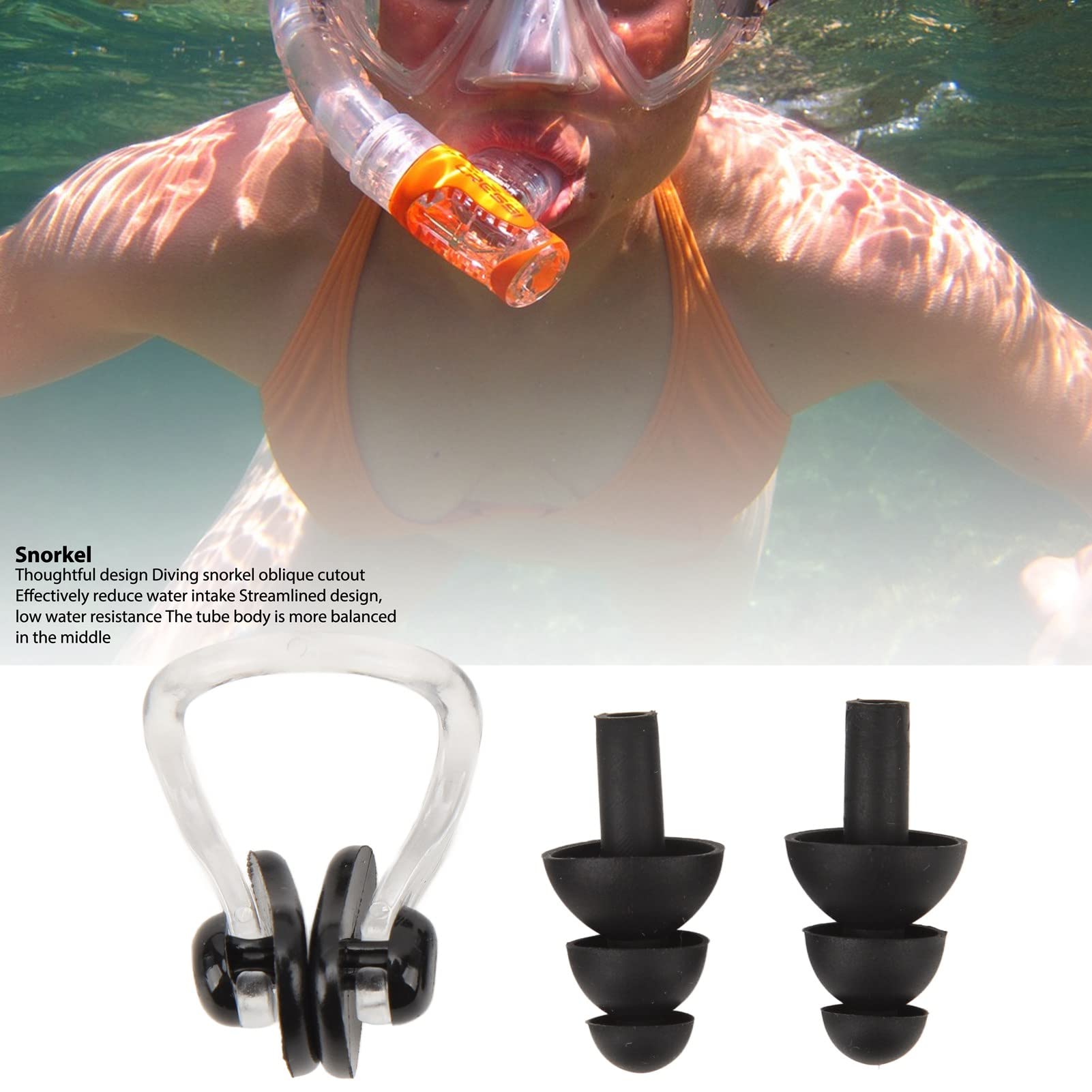 Snorkel Set, Snorkel Gear with Headband Ear Plugs Nose Clip, Diving Snorkel Professional Snorkeling Gear for Diving Swimming Water Sports