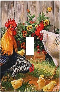 Farmhouse Chicken Rooster Decorative 1 Gang Single Toggle Light Switch Covers Electrical Cock Wall Plate Rustic Faceplate Switchcover for Bedroom Bathroom Living Room Home