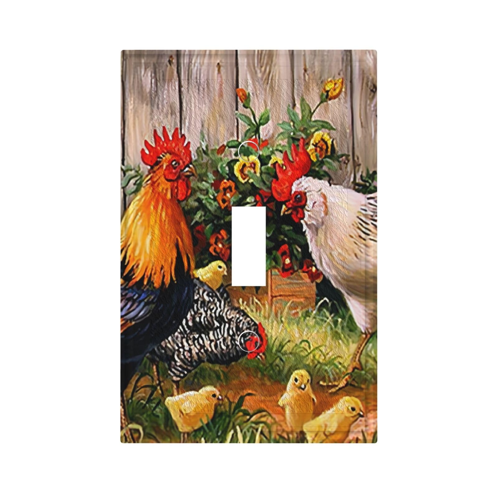 Farmhouse Chicken Rooster Decorative 1 Gang Single Toggle Light Switch Covers Electrical Cock Wall Plate Rustic Faceplate Switchcover for Bedroom Bathroom Living Room Home