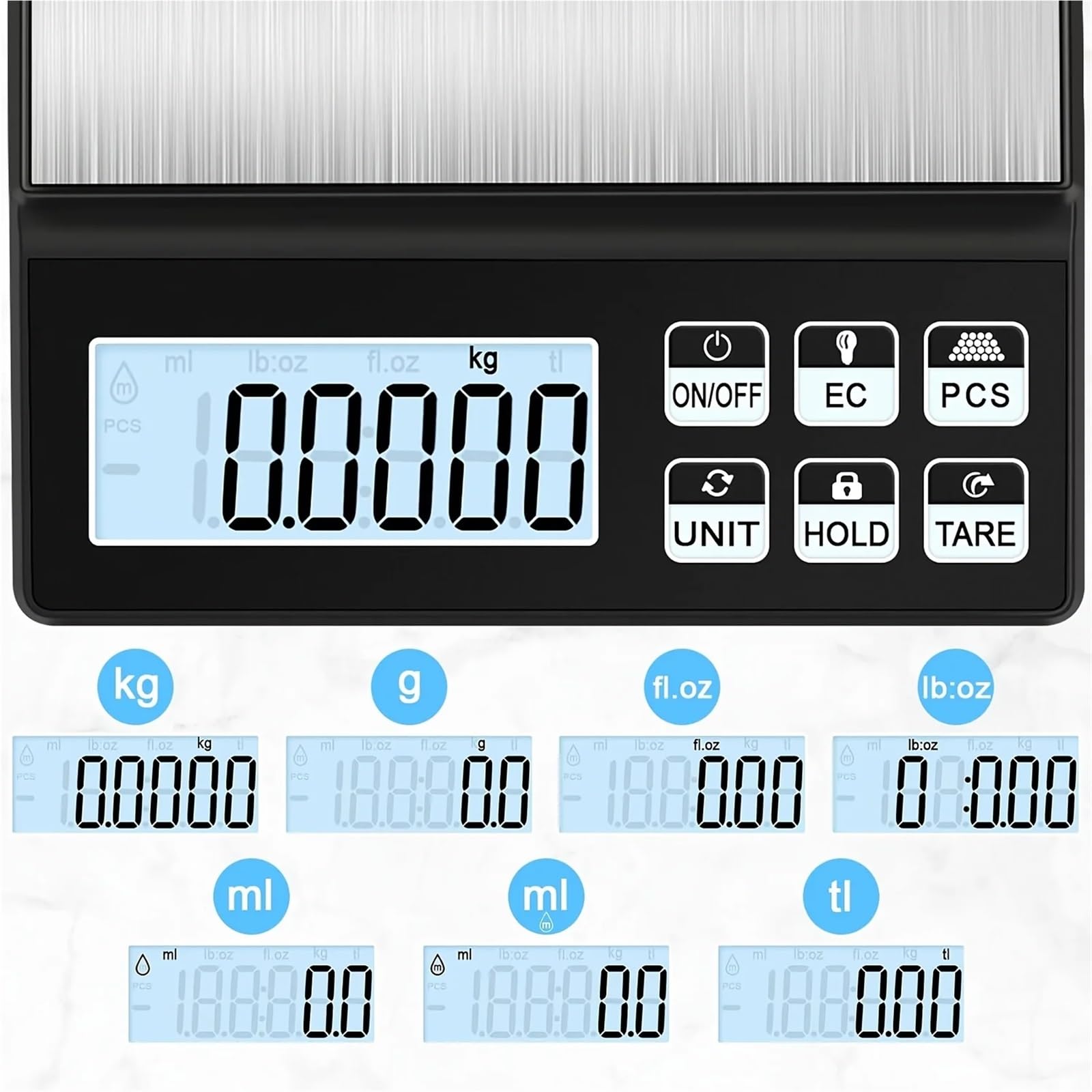 Bilancia da cucina digitale in acciaio inossidabile da 11,02 libbre/0,1 g, pesatura precisa for cottura al forno, cottura e uso quotidiano, bilancia for la sicurezza alimentare(5Kg-0.1G)
