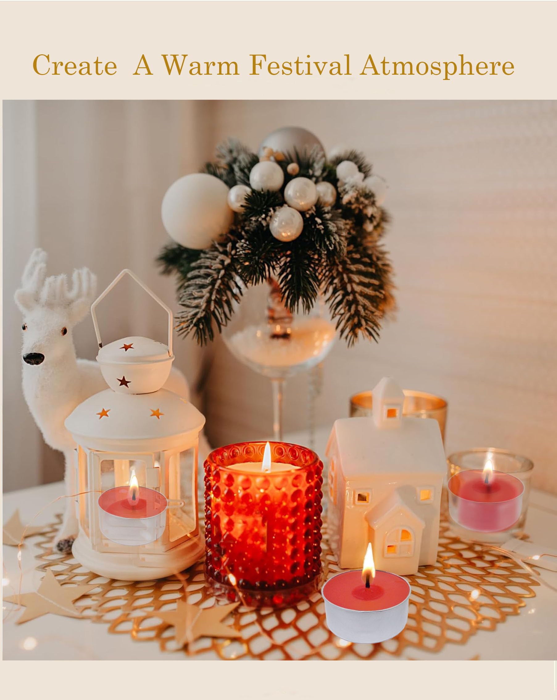 Artisoul® 50 Velas de Té Rojas, 4 Horas Ø 3.8 cm, Tea Lights Sin Aroma ni Humo para Decoración de Mesa, Navidad, Adviento, Bodas y San Valentín