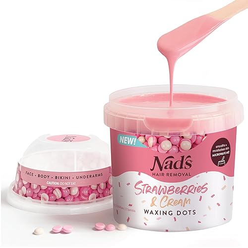 Nad's Waxing Dots - Cuentas de cera dura de fresas y crema, fórmula sin tiras para microondas para mujeres