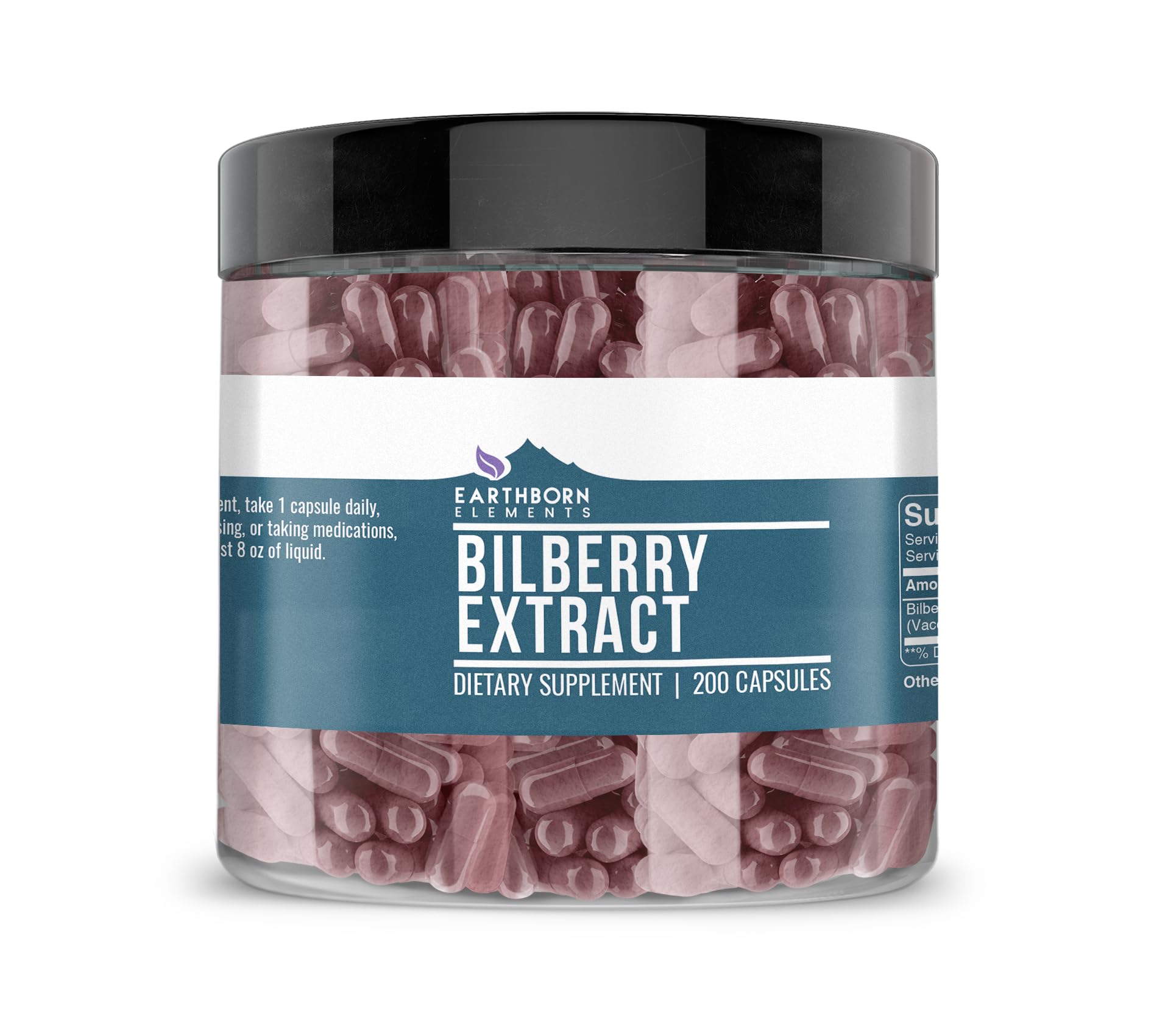 Earthborn Elements Bilberry Extract 200 Capsules, Pure & Undiluted, No Additives 200 Count (Pack of 1)