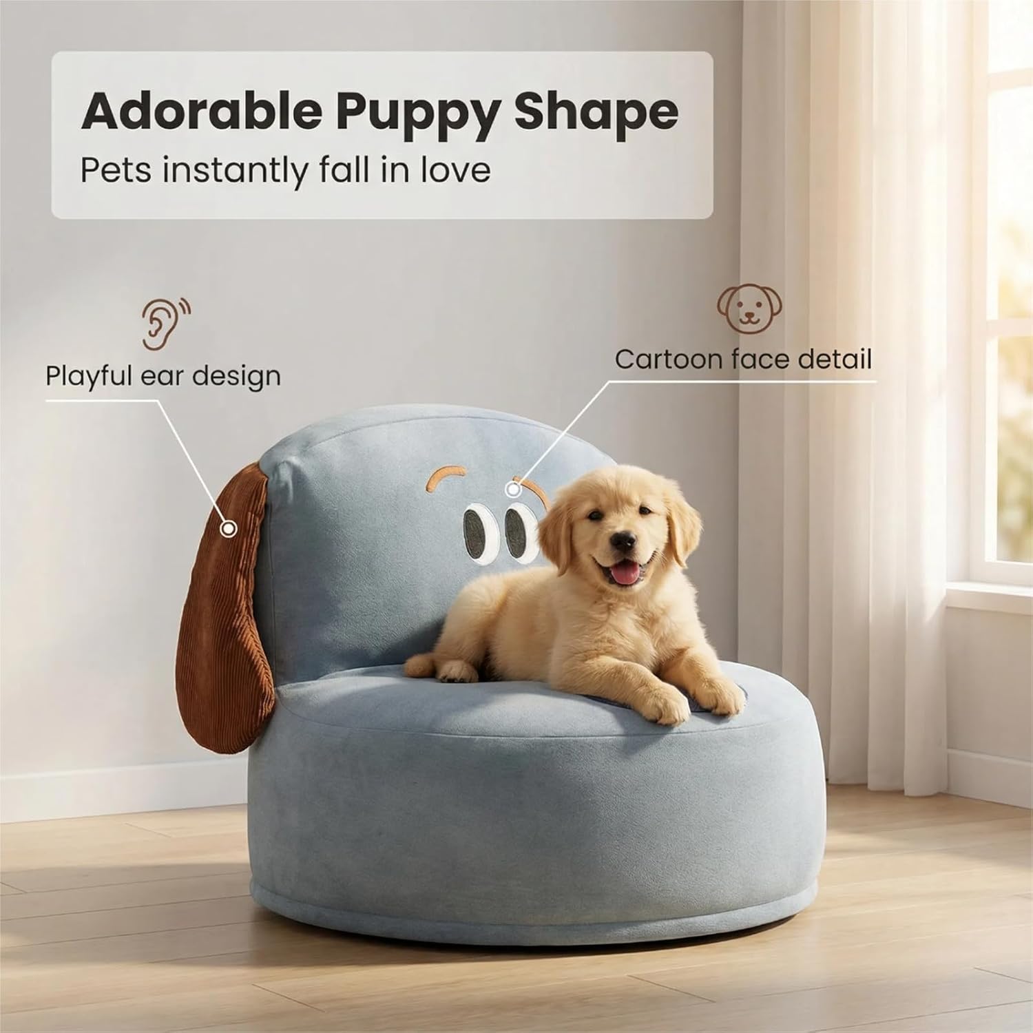 ZEZE Denim Furniture Style Sofa Dog Bed – Cozy Denim-Inspired Pet Lounge Chair for Cats & Small Dogs, Soft Plush Cushion, Stylish Home Décor, Small Breed, Removable Cover, 21L x 20W x 10H inches