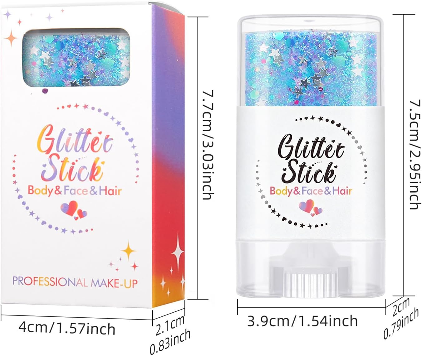 Clear Rainbow Body Hair Face Glitter Stick with Star Sequins, Holographic Mermaid Sequins Face Sparkle Glitter Gel for Women, Rave Festival Chunky Makeup