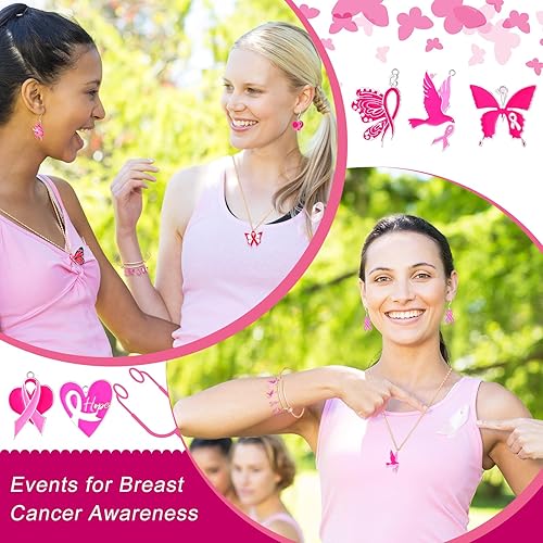 Miniatura 5 de 200 Pcs Breast Cancer Awareness Charms Bulk for Jewelry Making Pink Breast Cancer Charms Breast Cancer Ribbons for Socks Crafts Pink Ribbon Pendant