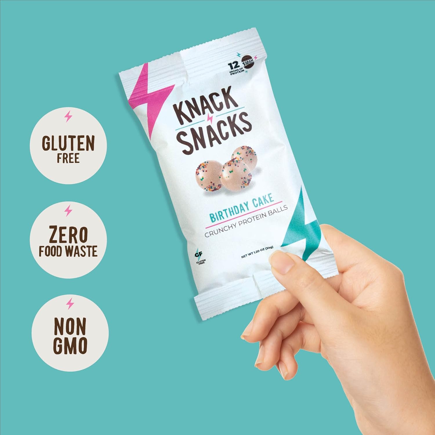 Crunchy Protein Balls - Lunchbox Ready, High Protein, Naturally Gluten Free, Lower Sugar, Snack for School, Work, Travel, Parties, Gaming - Knack Snacks - Vanilla Birthday Cake Flavor (10x 1.2oz Bags)