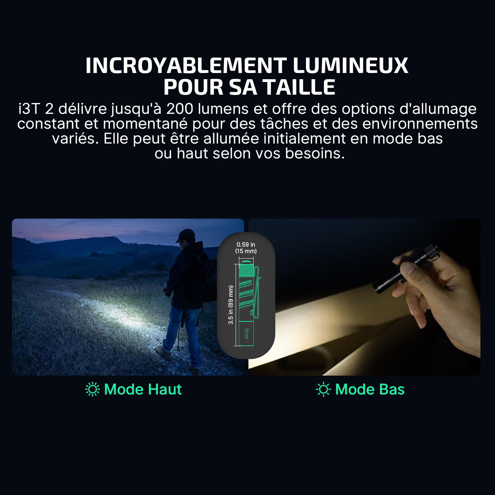OLIGHT I3T 2 EOS Mini Lampe de Poche EDC à LED 300 Lumens Portée 80m Étanche IPX12 Pile AAA avec Interrupteur arrière pour Le Camping, La Chasse, L'outdoor et Les Urgences