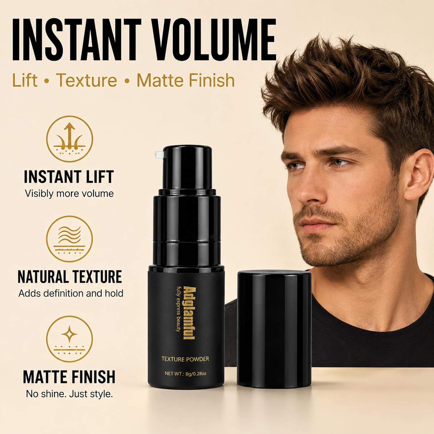 Texture Powder for Men, Instantly Hair Styling Spray, Volumizing & Texturizing, Lightweight Texture, Strong Hold, Long-lasting & Easy to use for All Hair Colors, 8g/0.28oz