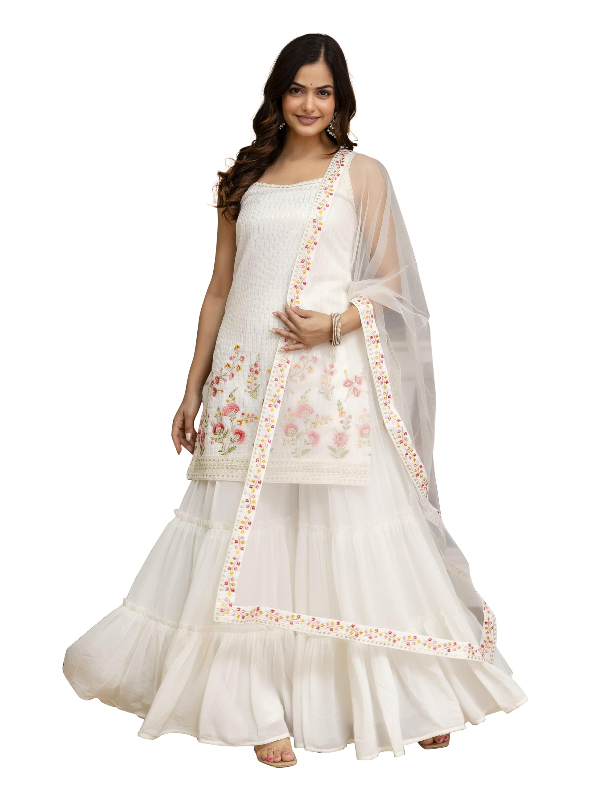 trendmalls Women's Georgette Embroidery Sequence Work Kurta Sharara Set with Dupatta Salwar Suit Set For Women-picture-34