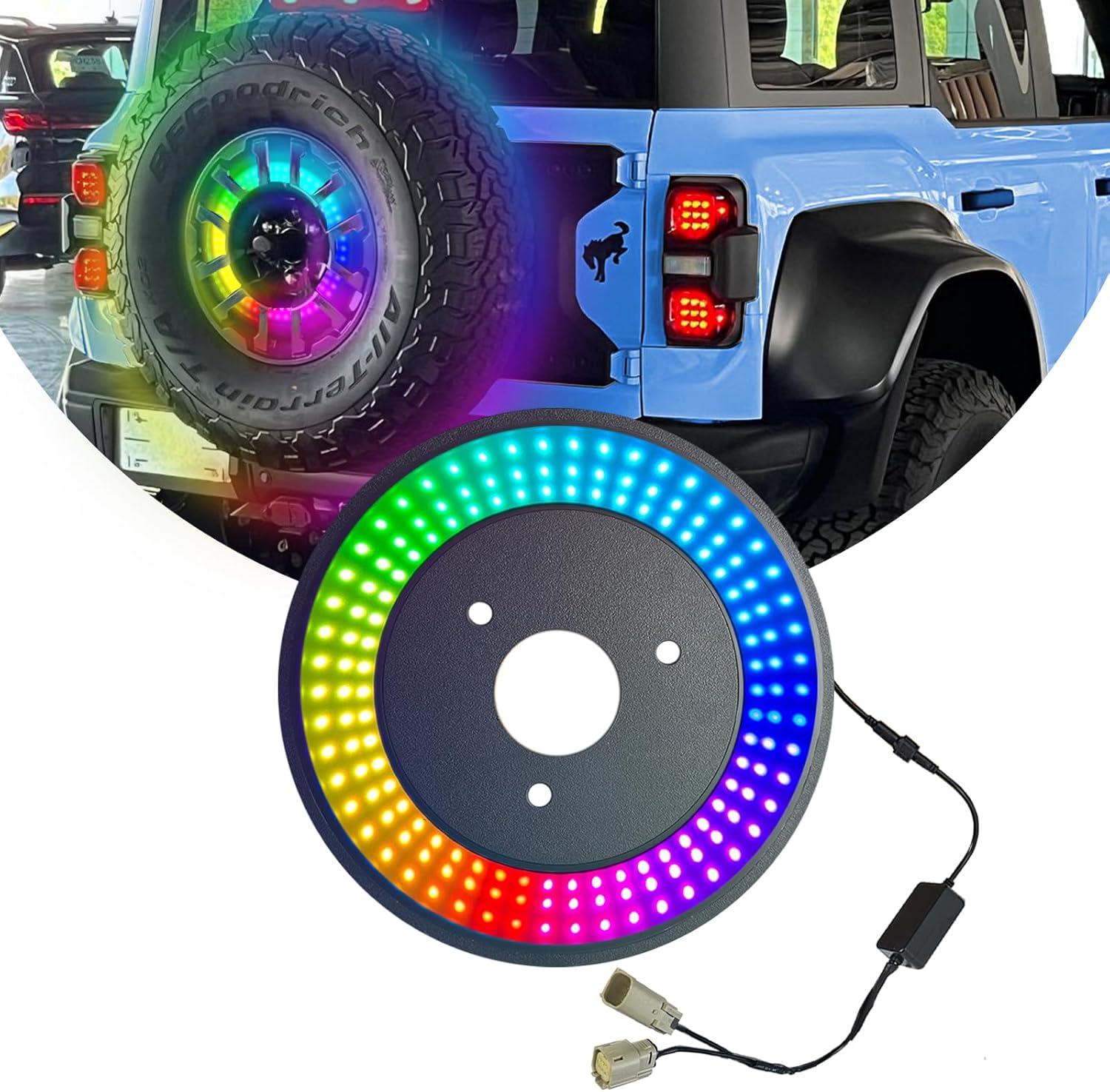 RGB Spare Tire Brake Light for Ford Bronco 2021 2022 2023 2024 Bluetooth Control RGB Running Lights & Red LED 3rd Third Brake Light, Plug-N-Play Rear Wheel Lights, High Mount Rear Brake Tail Light RGB Spare Tire Brake Light for Ford Bronco 2021 2022 2023 2024 Bluetooth Control RGB Running Lights & Red LED 3rd Third Brake Light, Plug-N-Play Rear Wheel Lights, High Mount Rear Brake Tail Light