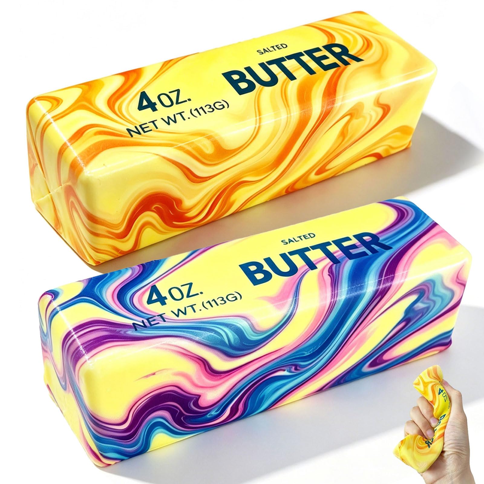2 Pack Butter Squishy Fidget Toy, Realistic Butter Stick Slow Rising Squeeze Toy, Super Soft Non-Stick TPR Stress Relief Sensory Toy for Adults & Kids