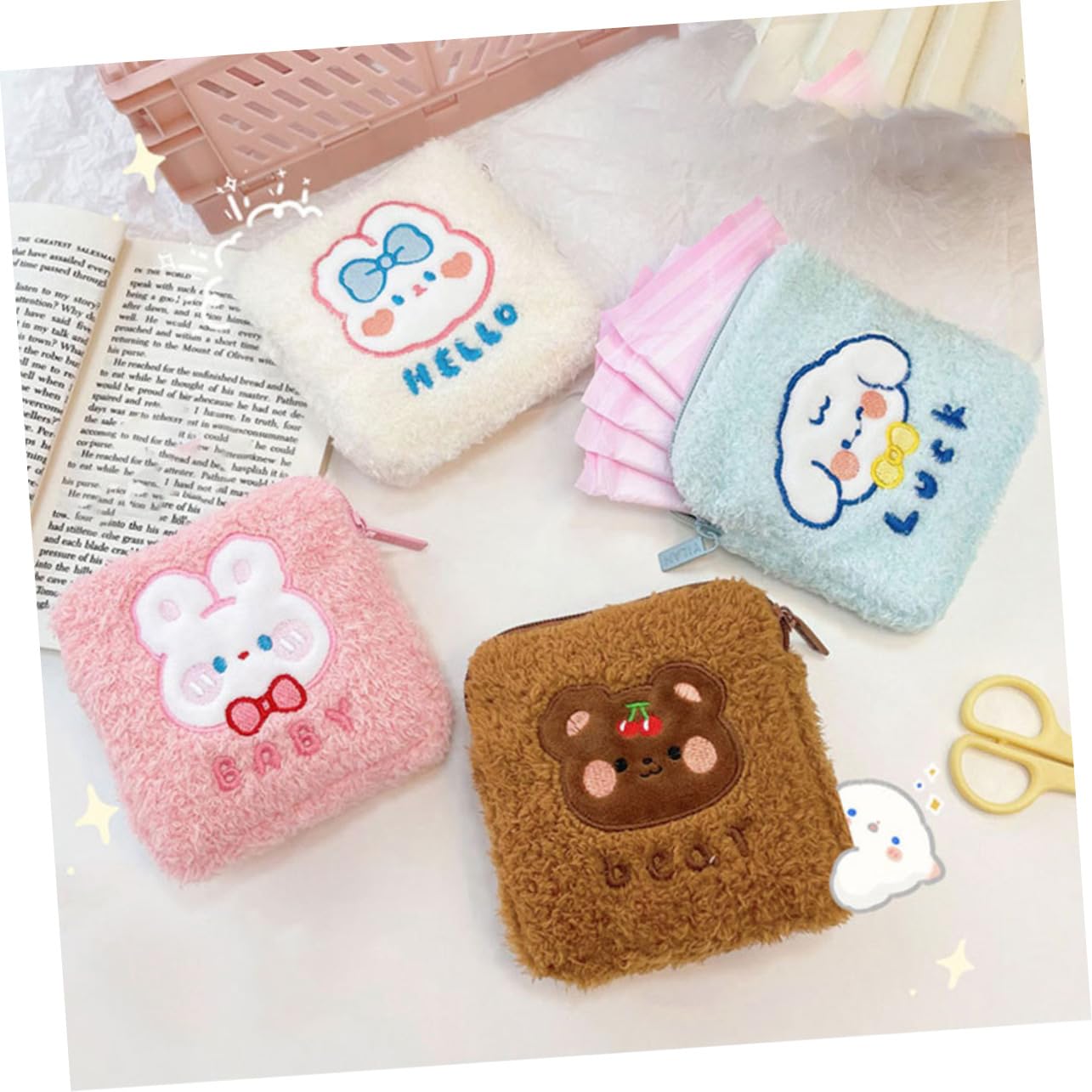12piezas Bolsa De Almacenamiento De Toallas Sanitarias Bolsa Menstrual Reutilizable y Lavable Organizador De Compresas Para Niñas y Mujeres Diseño De Animales Para Viajes y Uso
