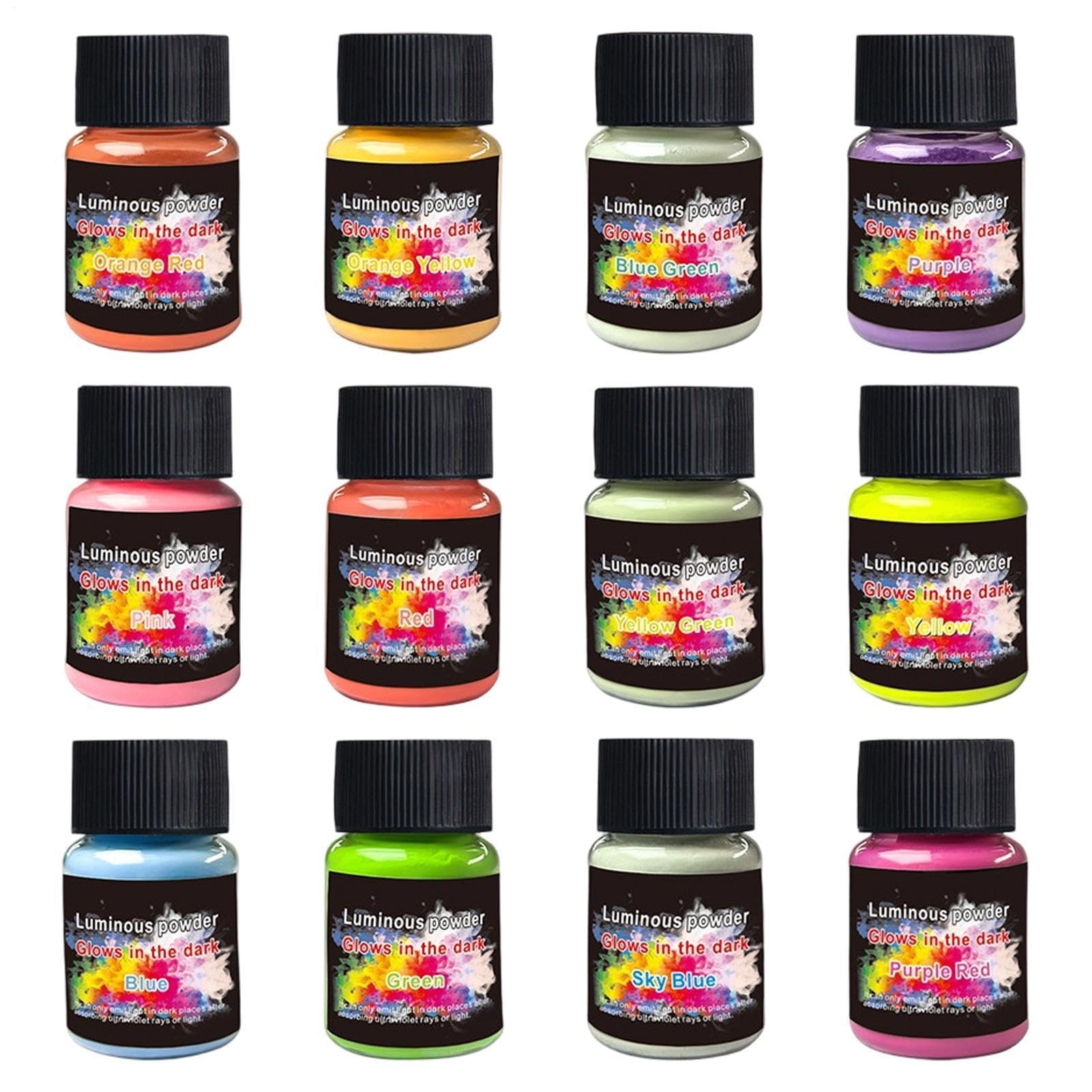 Polvere Fosforescente per Resina 12 Colori Colorante Fluorescente Resina | Polvere Fosforescente per Unghie Per Arte, Feste, Laboratori, Scuola, Casa, Esterno, Viaggio, Halloween