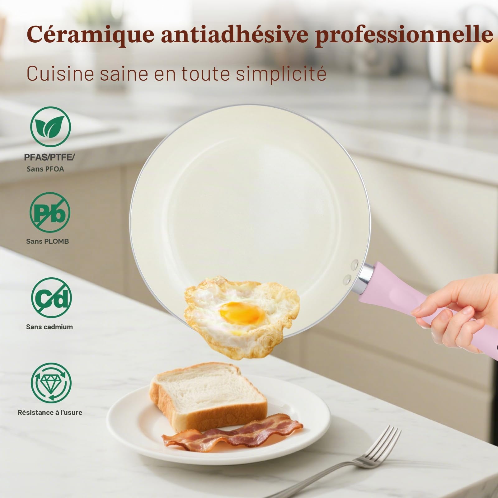 M MELENTA Batterie de cuisine 11 pièces en céramique antiadhésive rose - Set casseroles et poêles compatible tout feux dont induction