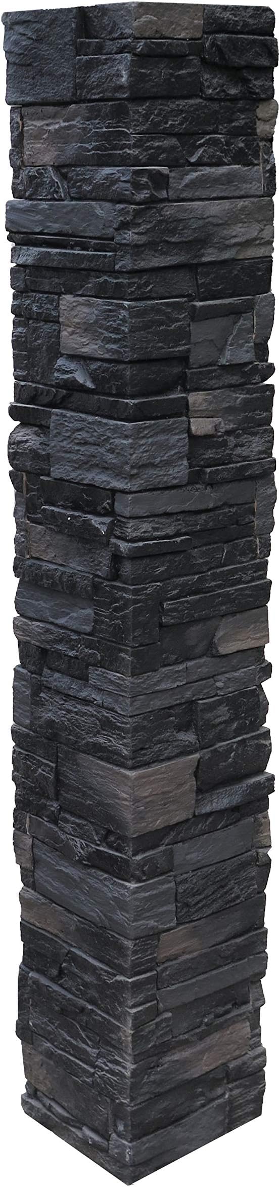 NextStone Country Ledgestone 2pc Split Faux Stone Post Cover - 8" x 8" x 47" - Andean Onyx for Home Improvement/DIY Friendly