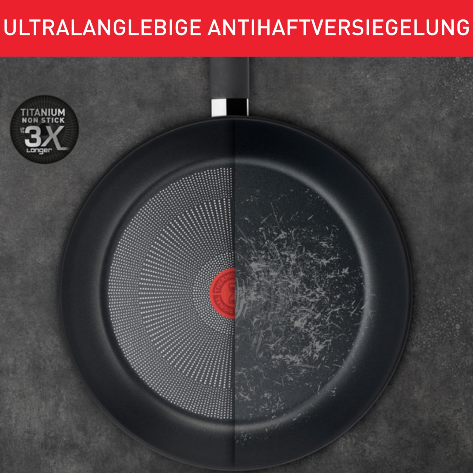 Tefal Ultimate On Bratpfanne 28 cm hoher Rand, Pfanne Induktion mit Titan Antihaftversiegelung, Thermo-Signal bei idealer Brattemperatur, schnelles Erwärmen, für alle Herdarten geeignet, G26006
