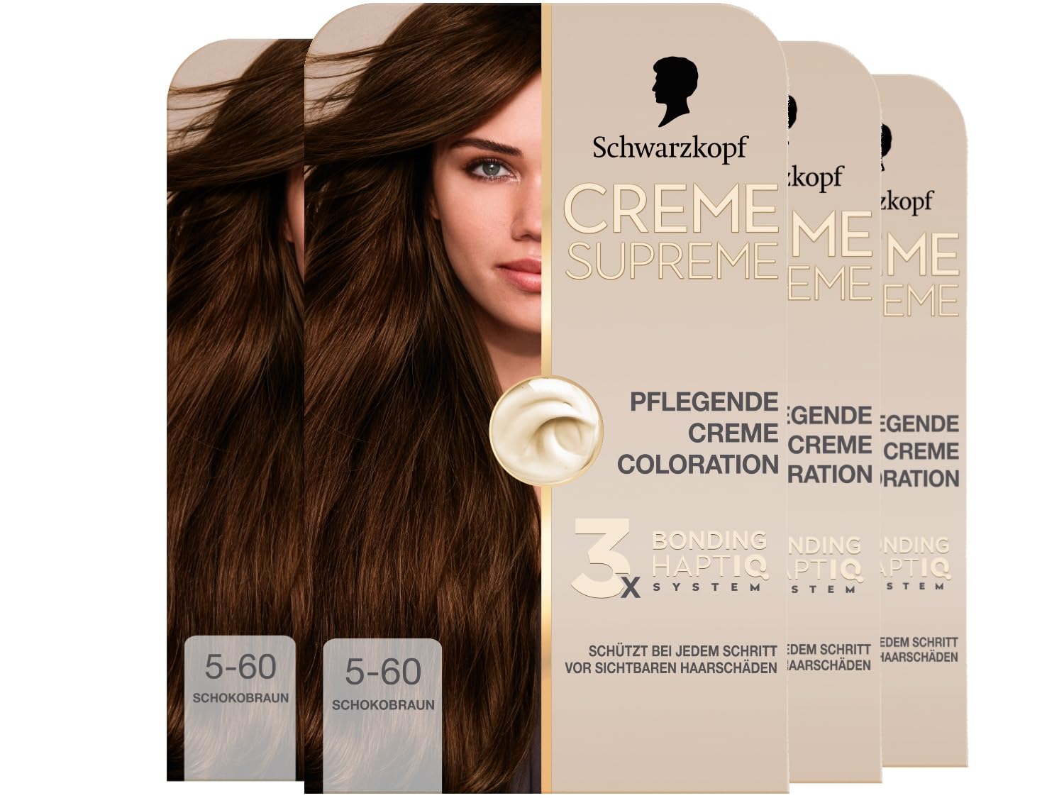 Schwarzkopf Creme Supreme Coloration 5-60 Schokobraun (4x 182 ml), dauerhafte Haarfarbe mit Serum und Haar-Maske schützt vor sichtbaren Haarschäden, für 100% Grauabdeckung