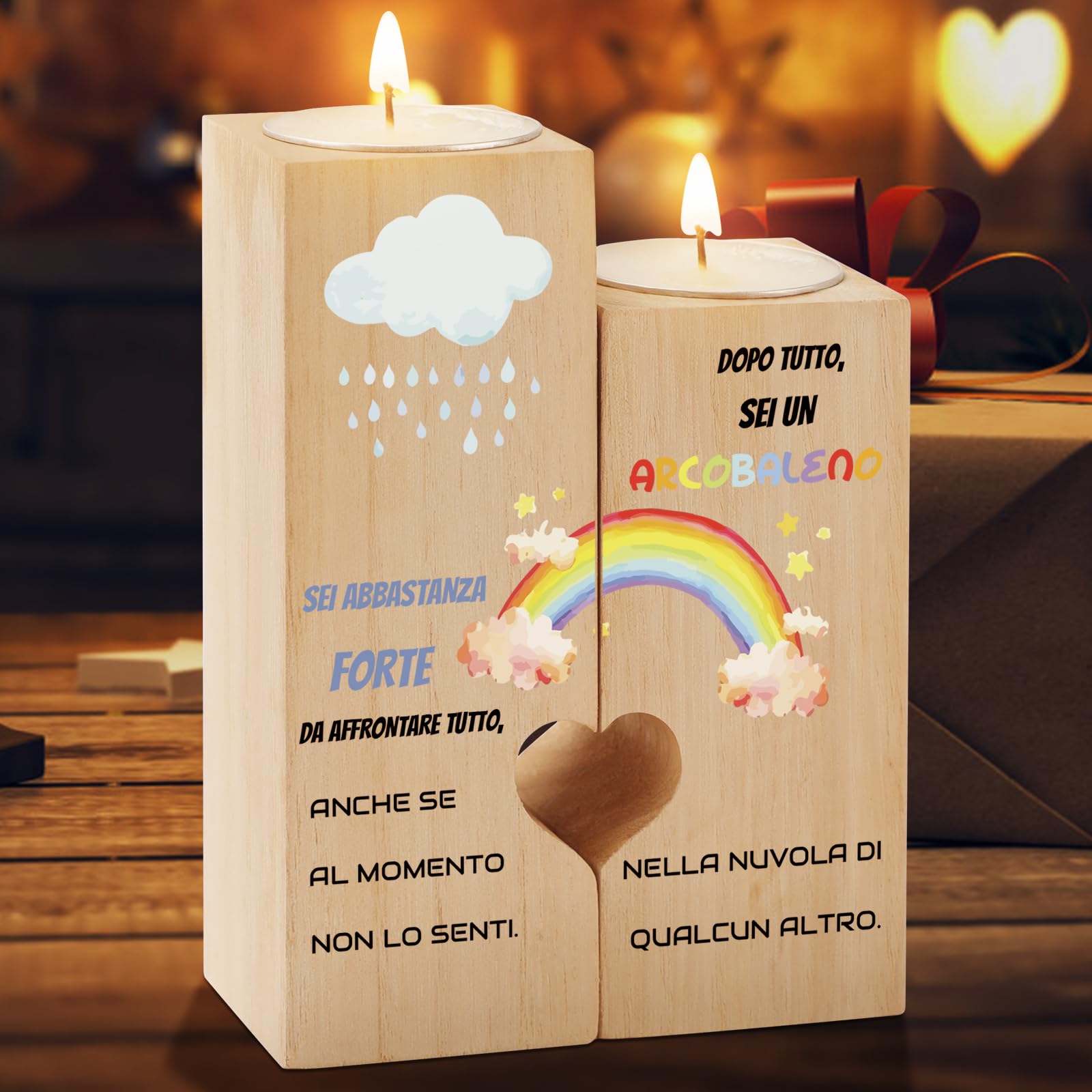 Portacandele A Cuore In Legno Per Amica - Regalo Originale Con Candele Tea Light, Ideale Per Compleanni E Ricorrenze - Foto 3