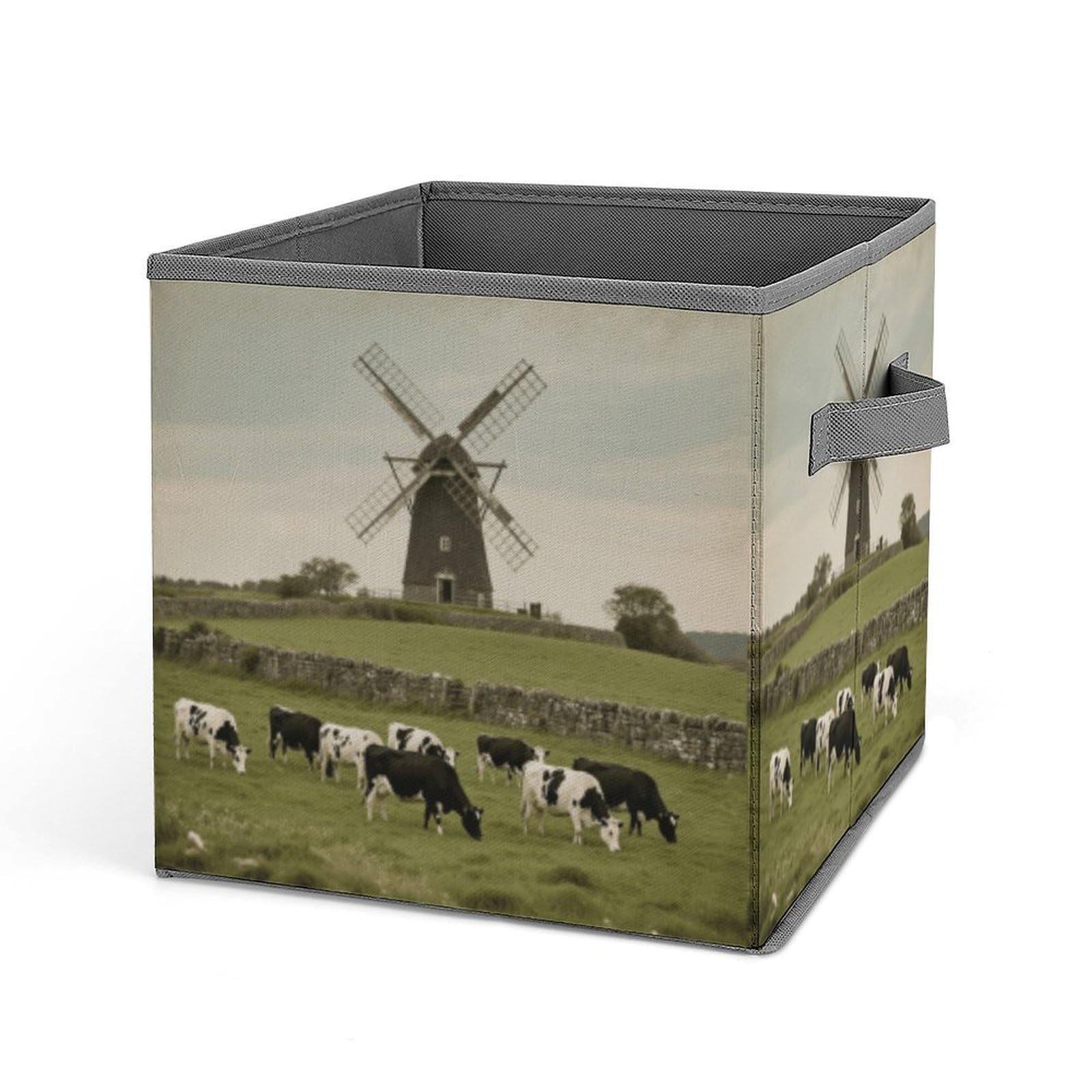 DWVTSLH Retro Cow Cube Storage Bins with Handle, Foldable Storage Cubes, 11 Inch Large Storage Baskets, Washable Fabric Closet Organizer for Shelves, Decorative Clothes Storage Boxes