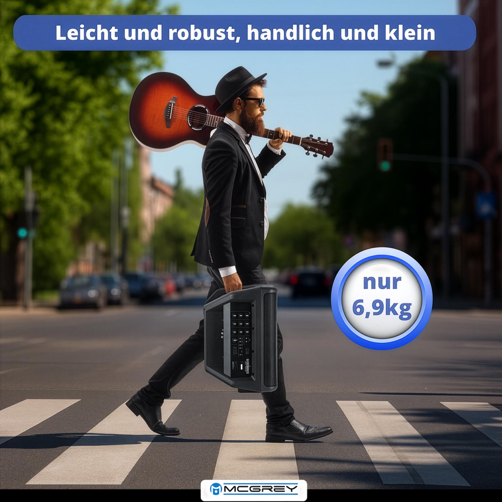 McGrey Move Compact Akku PA Lautsprecher - Mobile 8 Zoll Aktivbox mit Bluetooth und TWS, kraftvoller Sound für Events, Party und Präsentation, bis 8 Stunden Laufzeit - Schwarz