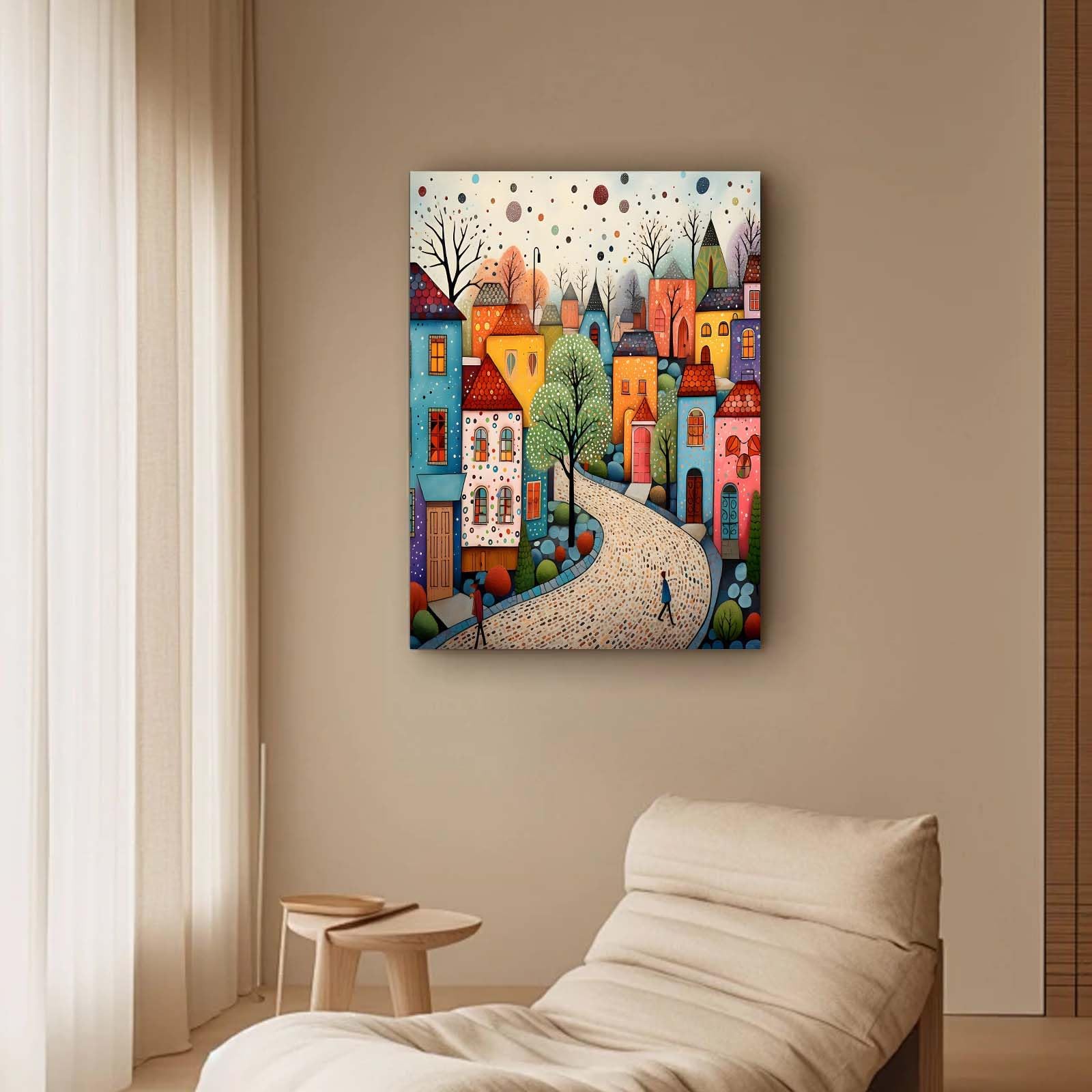 Qiukoo Framed Canvas Wall Art, Colourful Town Artwork, Waterproof Modern Print with Hook - Image 3