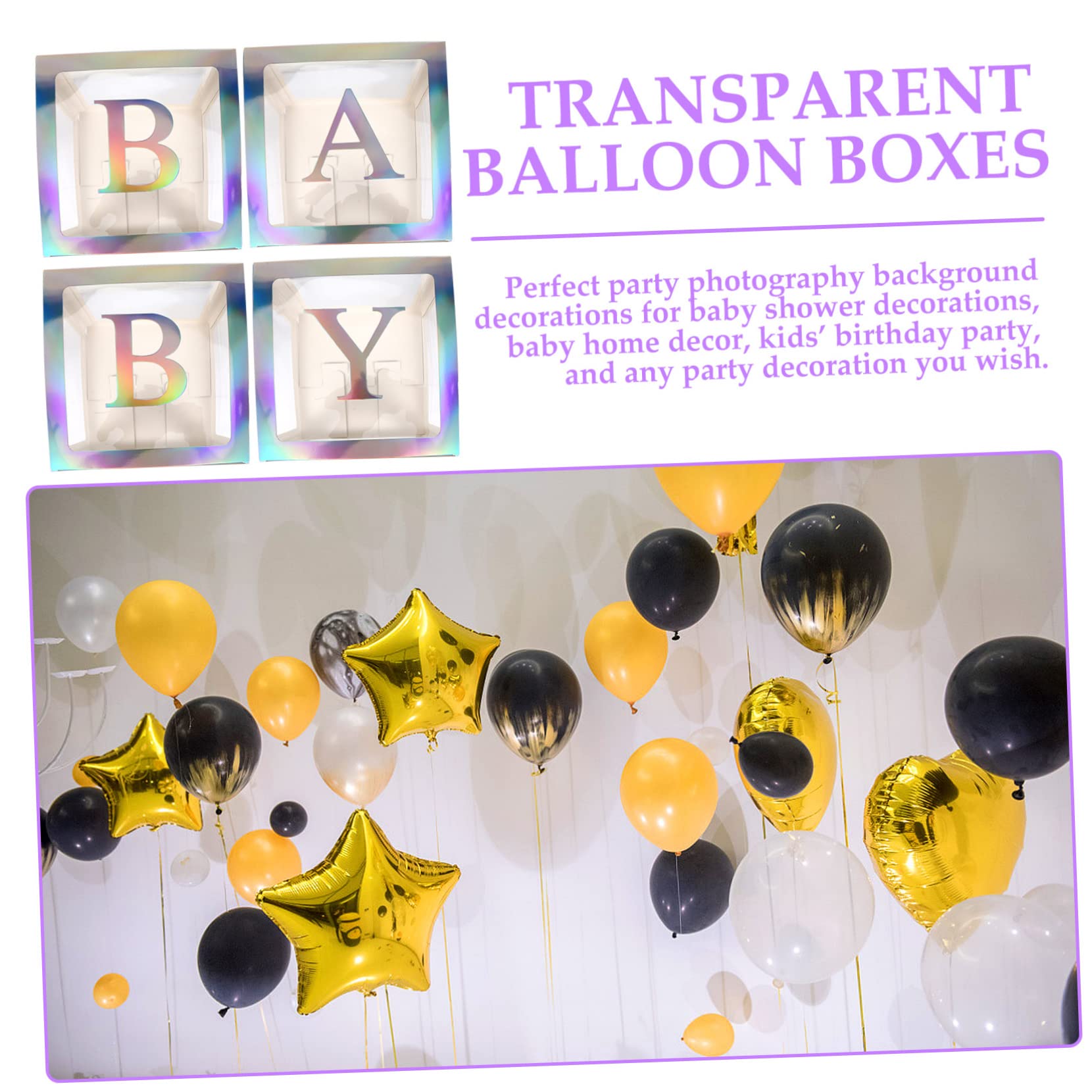 Transparente Ballonbox für Babyparty 1 Satz mit 4 Teilen Silber