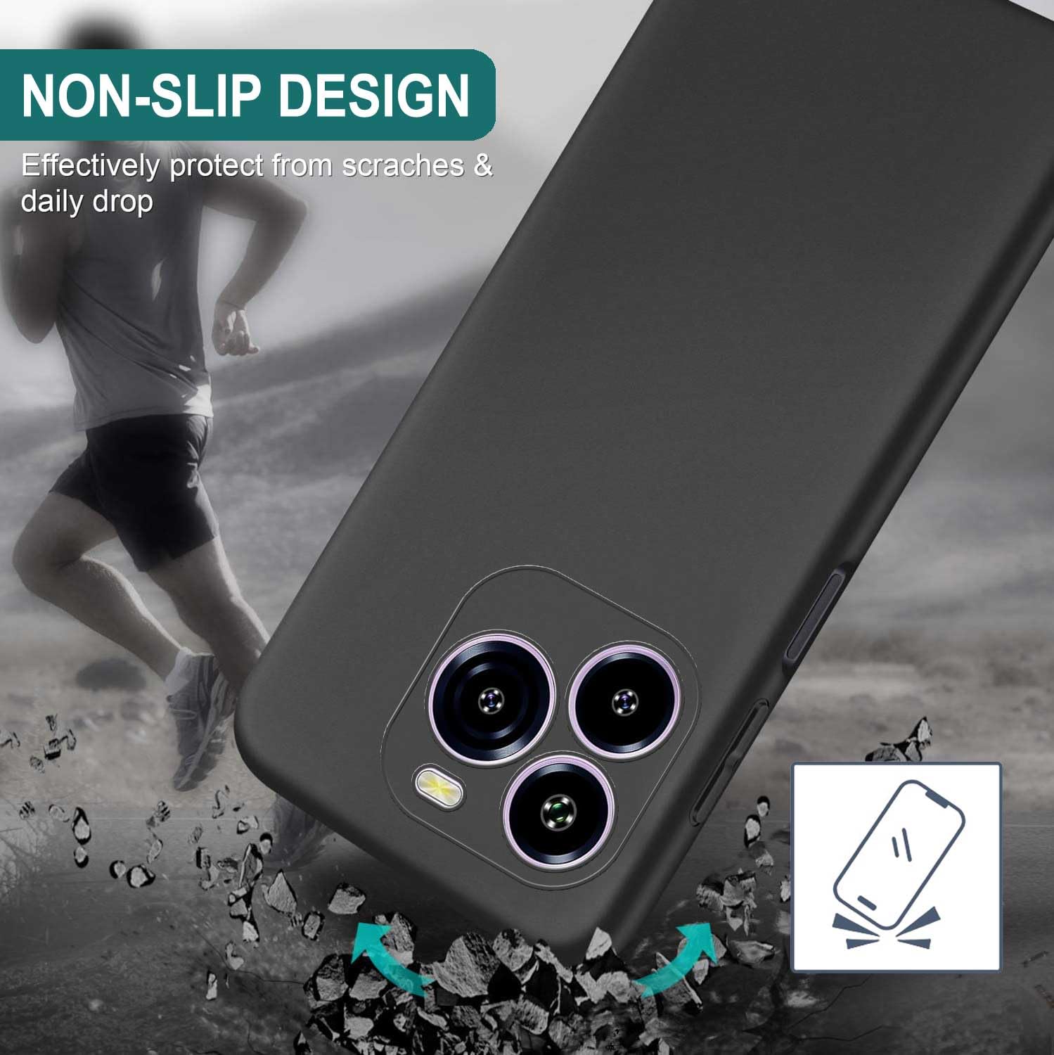 Coque Pour OUKITEL C36 (6.56") Noir Housse + 3x Verre Trempé Protection écran, Souple Silicone Étui Protection Bumper TPU Case - Téléphonie