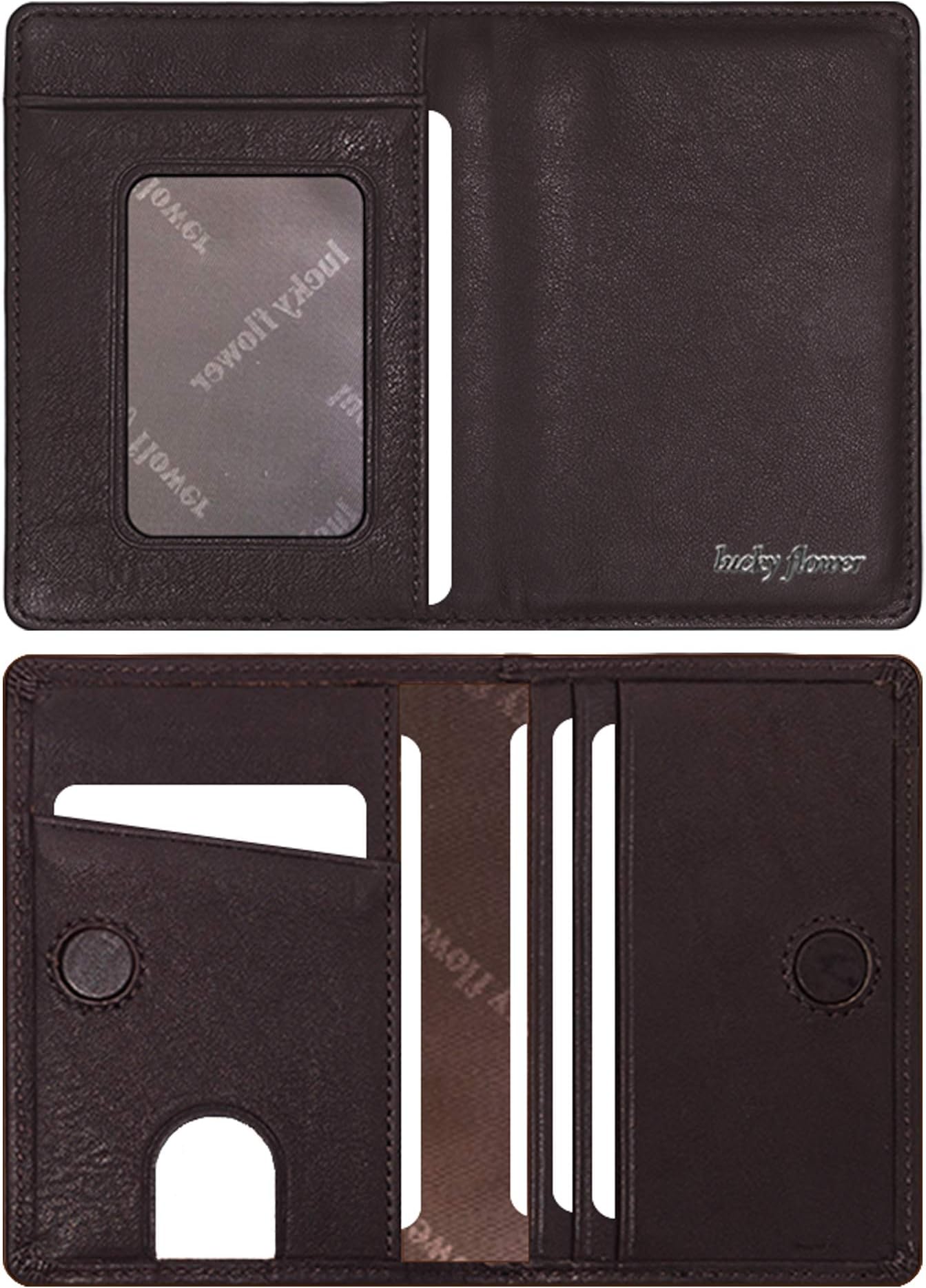 LUCKY FLOWER RFID Blocking Travel Wallet for Men,Minimalist Genuine Leather Slim Bifold Card Holder Purse(Coffee)