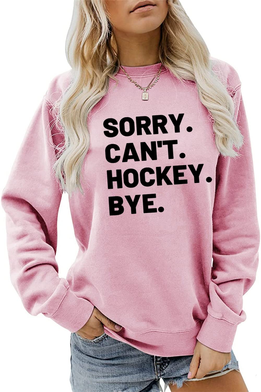 Plbse Unisex Pink Sorry Can't Hockey Bye Sweatshirt, Hockey Player Sweatshirt, Hockey Life Hoodie, Cool Hockey Lover Pullovers Shirt Gift, S