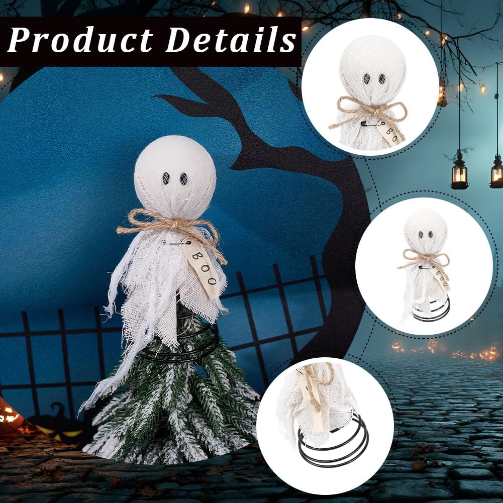 5.98 Inch Mini Halloween Ghost Decoration Floating Ghost Ornament with Iron Spring Base Cute Halloween Tree Topper Figure for Tabletop Trees Home Desk Decor Spooky Seasonal Party Accessory image 5