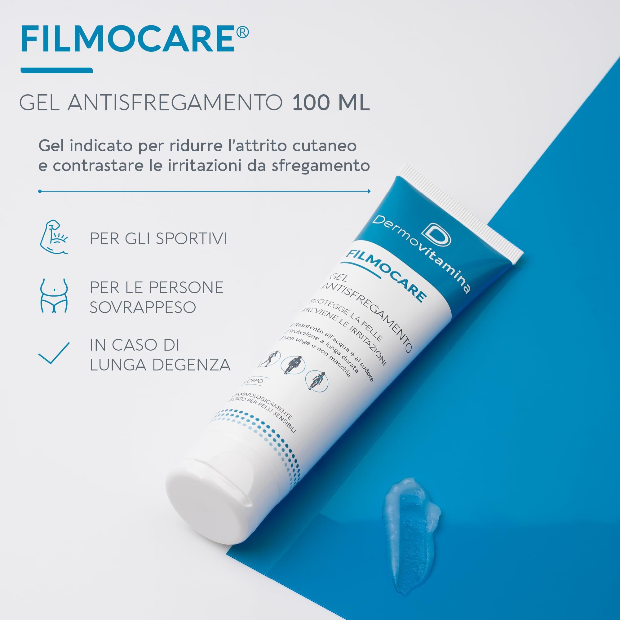 Dermovitamina Filmocare Gel Antisfregamento 100ml - Per Irritazioni da Sfregamento Cosce - Protezione Lunga Durata - Resistente all'Acqua e Sudore - Indicato Per Gli Sportivi - Nuova Formula
