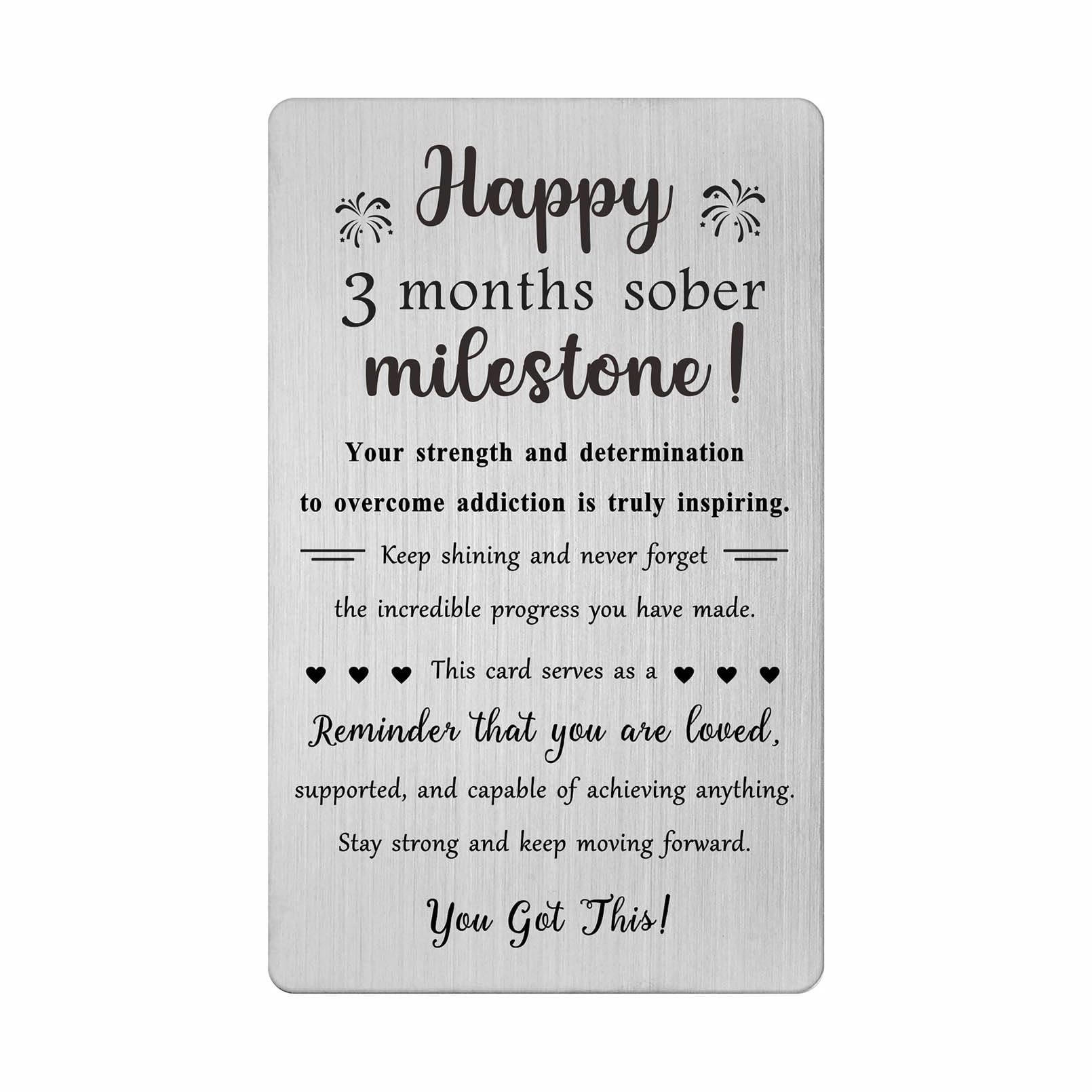 TGCNQ 3 Months Sobriety Gifts - Recovery Gifts for Women Men - 3 Months Sober Anniversary Metal Card — image 1