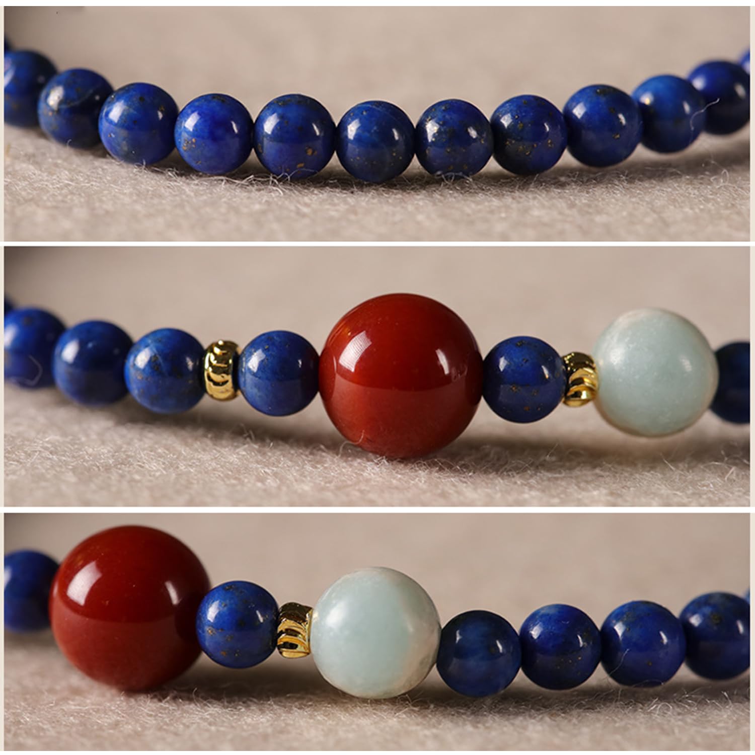 ZXQUEGF Natürlicher Lapislazuli-Armreif für Frauen, Transferperlen-Geschenk, Shoushan-Stein, Nanhong-Achat-Perlen-elastisches Armband