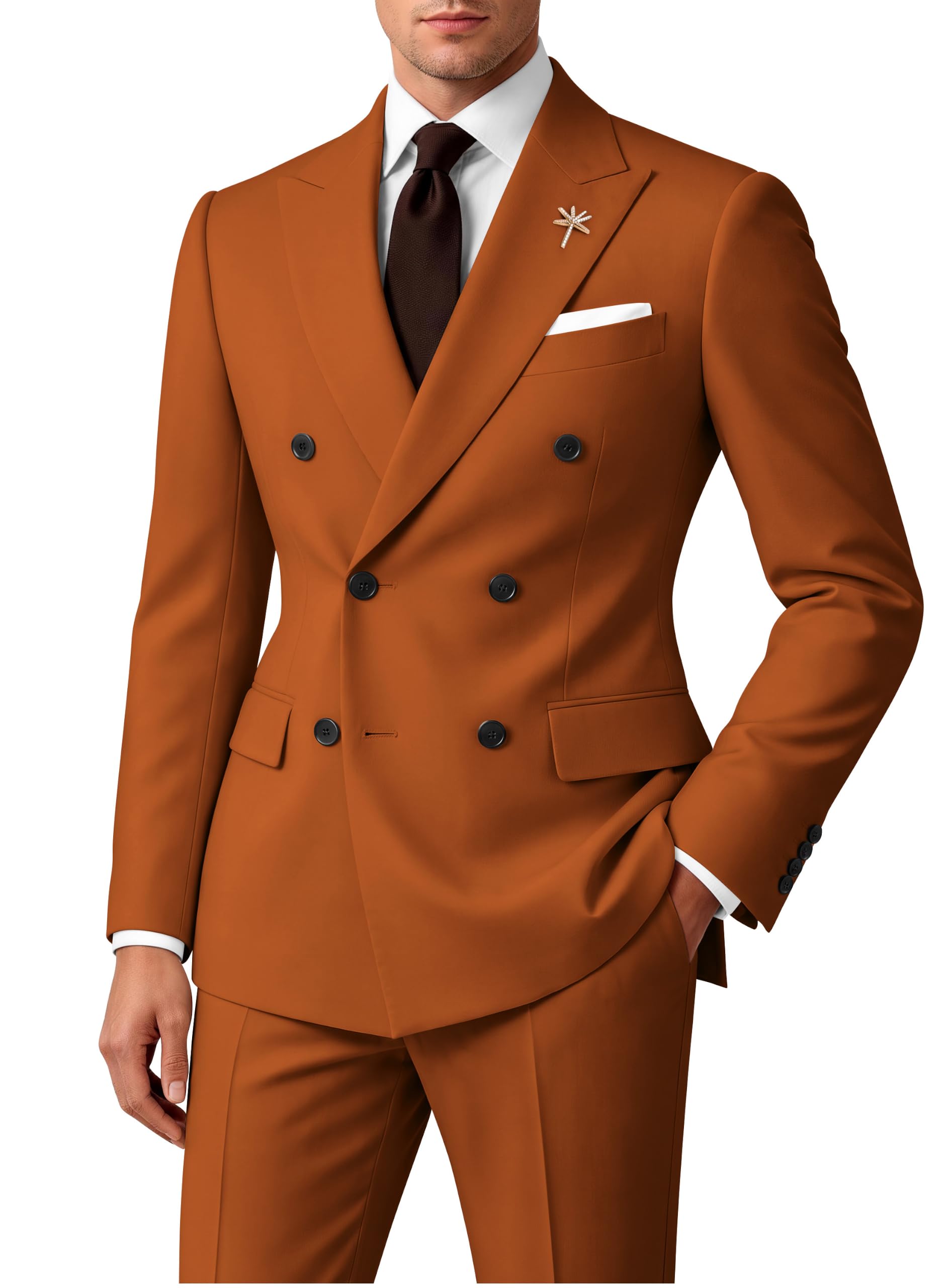 Photo 1 of Wangyue Men's Burnt Orange Double Breasted Suit - 2 Piece Slim Fit xs
