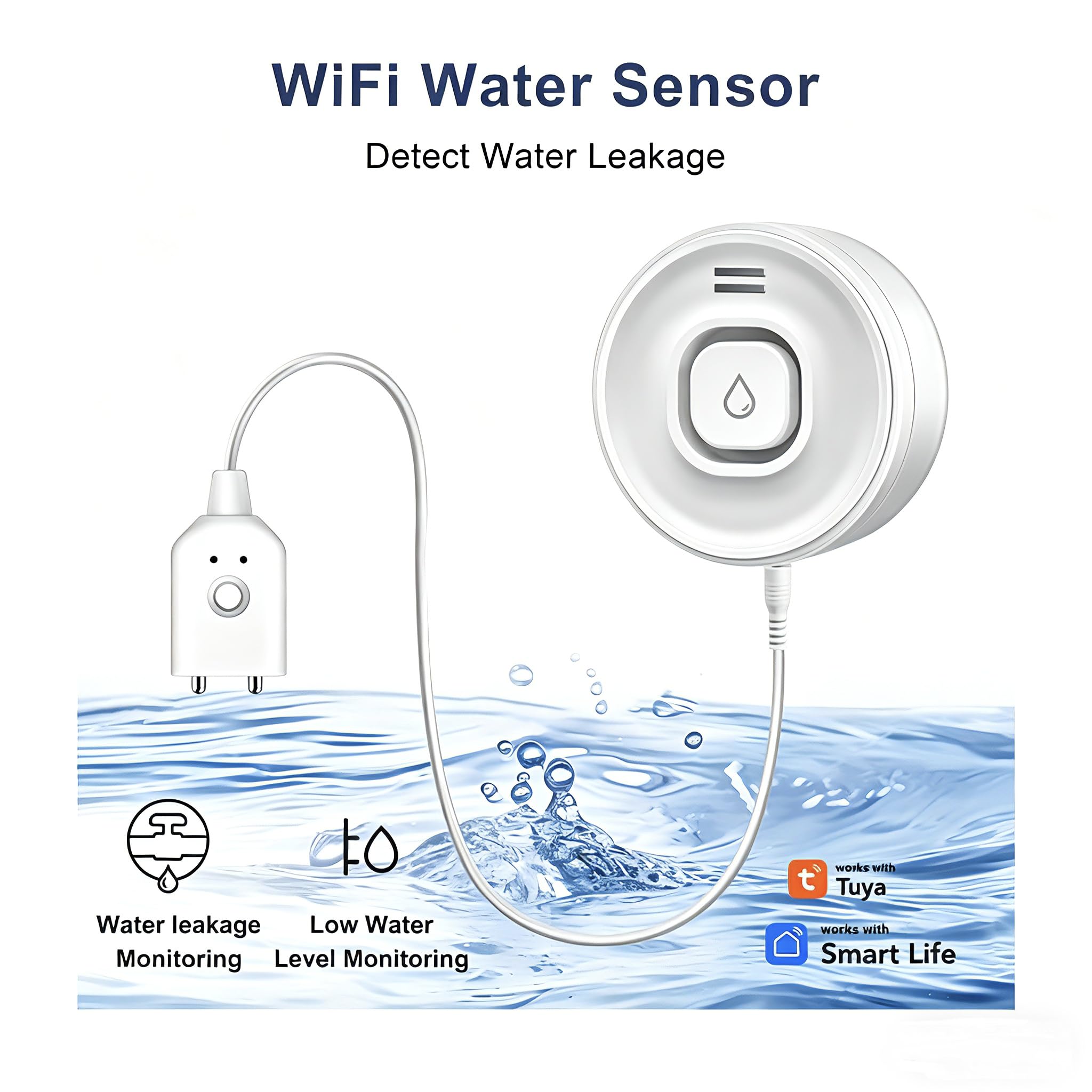 Smart WiFi Wassermelder mit 100dB Alarm & App-Push, Wasserleck-Sensor für Küche, Bad & Waschmaschine,4 Stück