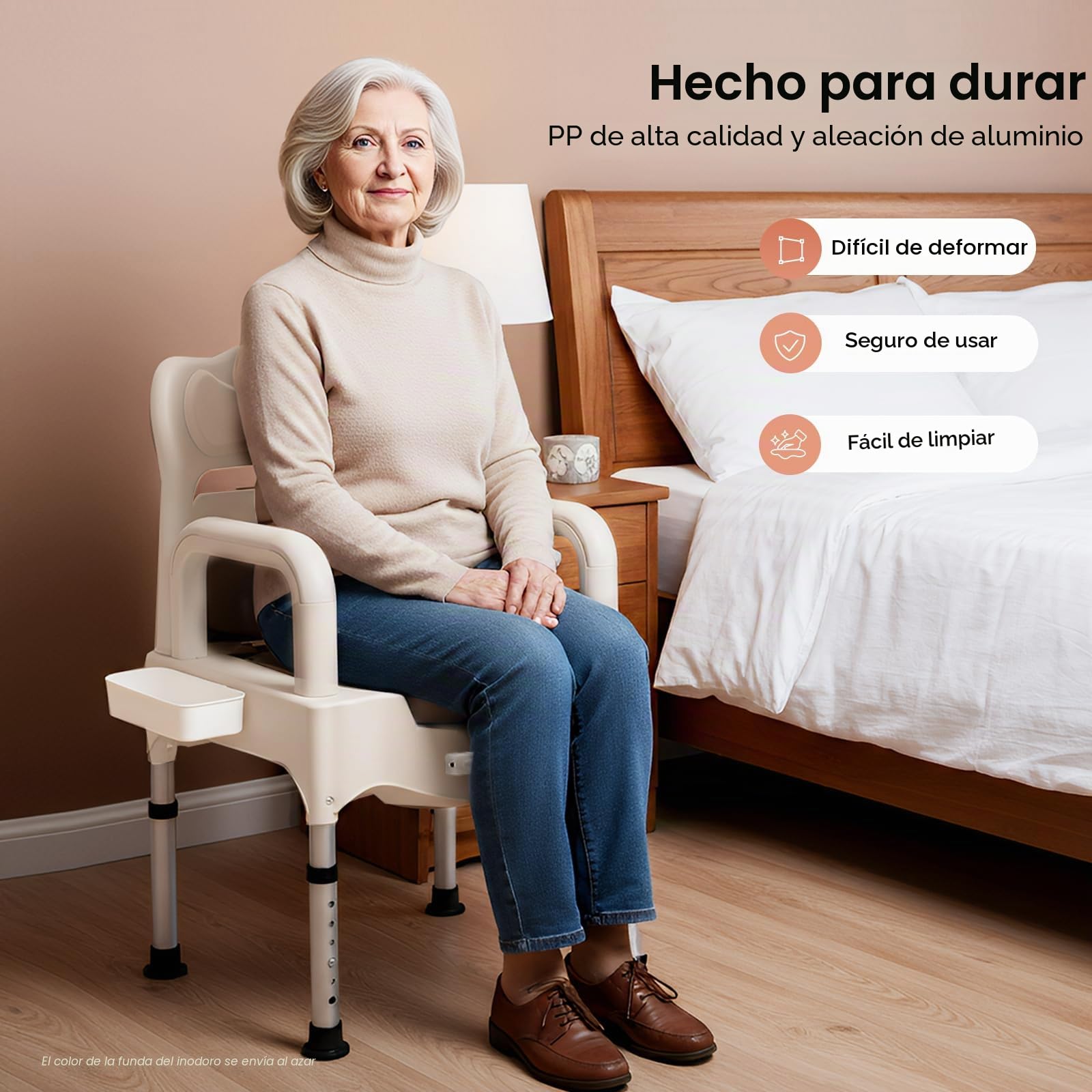 Silla de baño con ruedas, silla de ruedas, silla de ruedas con cubo de inodoro, ancho del asiento para personas mayores, silla de noche, altura regulable, reposabrazos plegable, 55 cm