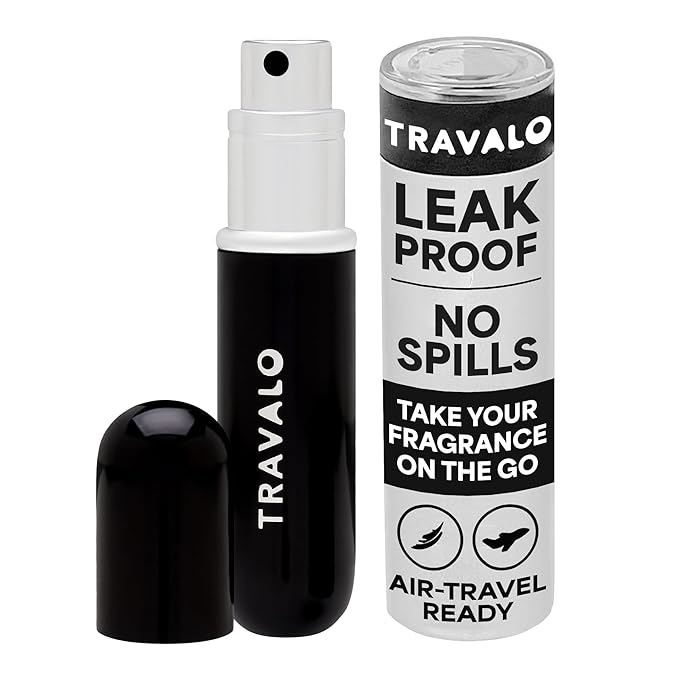 Travalo Classic HD Perfume Atomizer - Leak-Proof and TSA Approved for Air Travel - Reusable, Airtight, Easy-Fill Mini Pump Sprayer - Lightweight, Elegant Design w/Volume Window - Black 0.17oz
