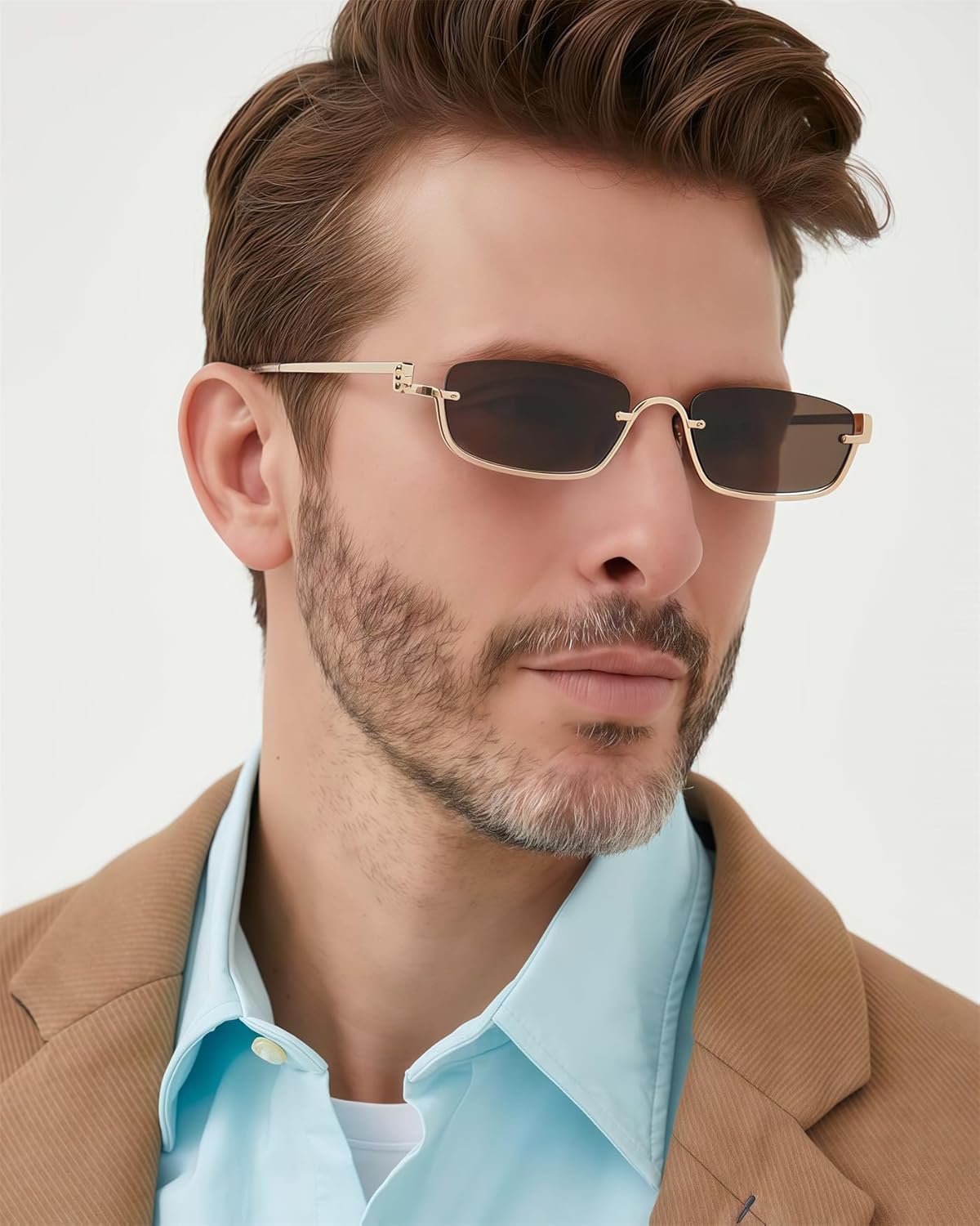 Retro Y2k Sunglasses for Women Men,Trendy Semi-Rimless Sun Glasses Irregular Narrow Gold Sunnies UV400 - Image 9