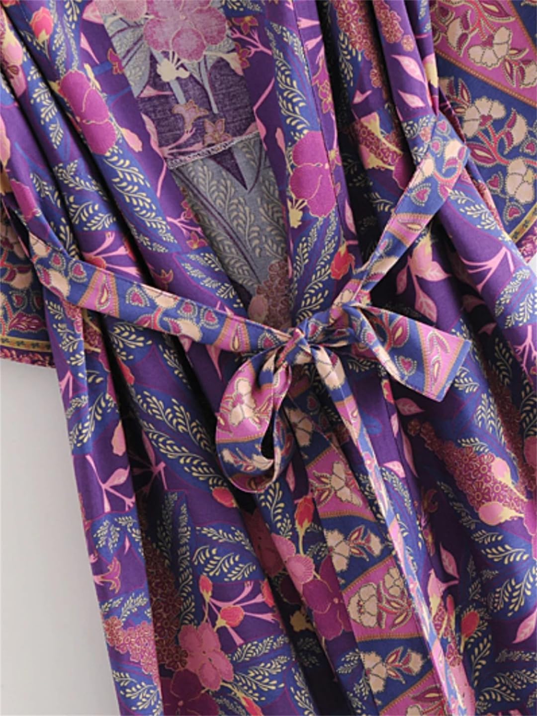 Disimlarl Kimono bohemio con estampado floral para mujer, con cuello en V, mangas murciélago, rayón, maxi bata para cubrir el bikini
