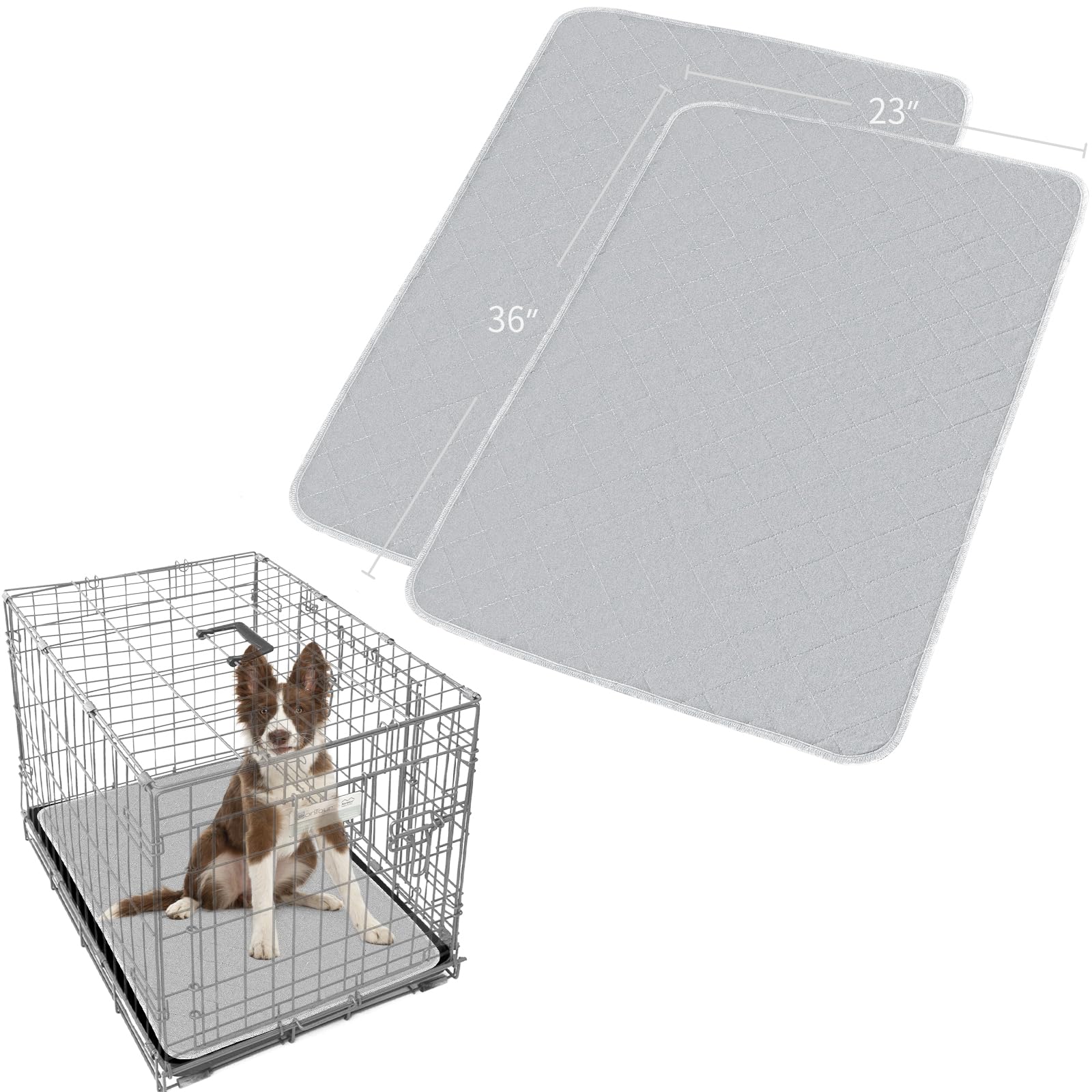 Dog Crate Mat and Washable Pee Pads for Dogs 2 Pack(36"X23"), Waterproof Non-Slip Reusable Quilted Puppy Training Pads, Fits 36 Inch Crates