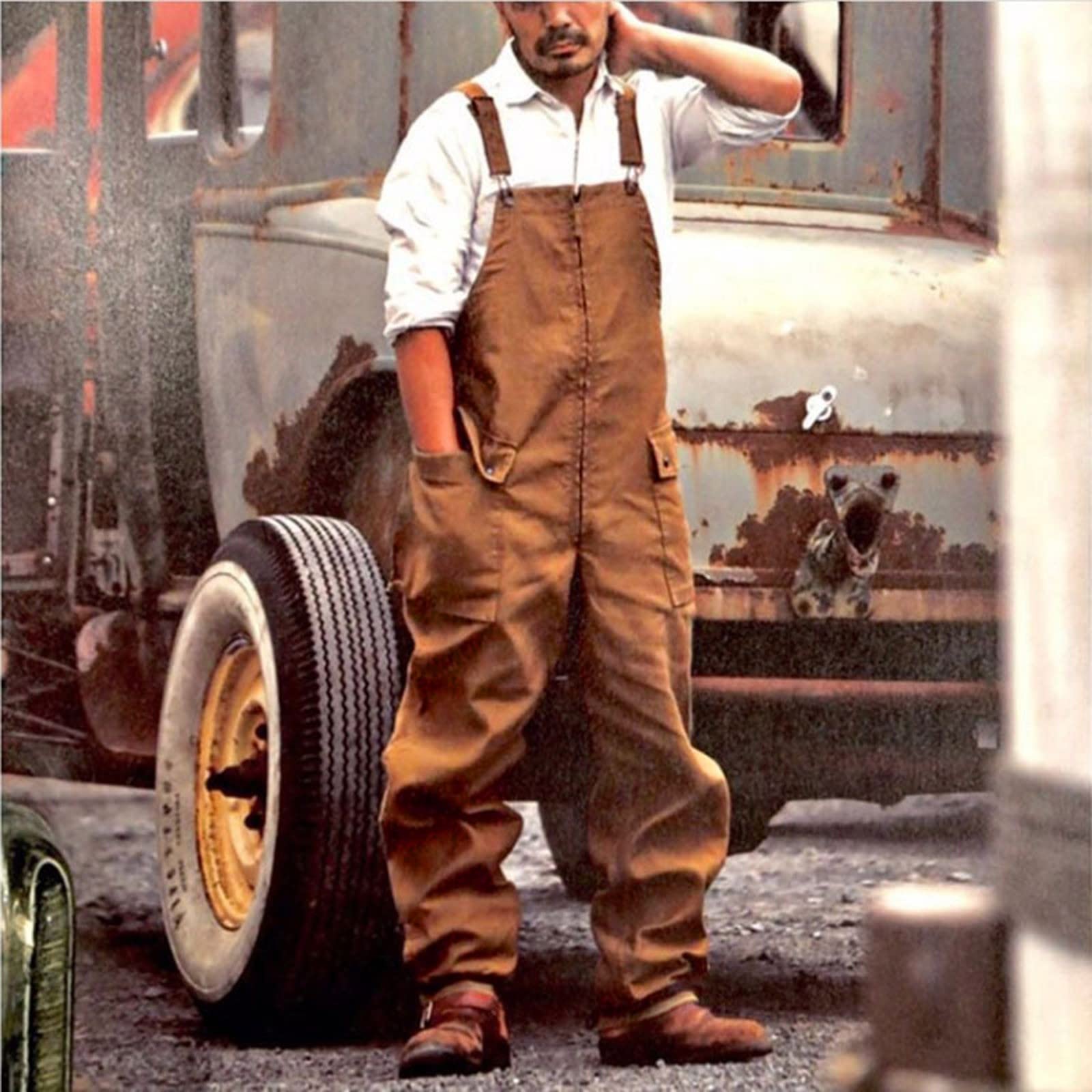 Generisch Salopette de travail pour homme - Technologie multi-poches - Salopette de travail - Coupe ample - Pantalon cargo élégant - Vintage - Combinaison d'extérieur - Pantalon cargo