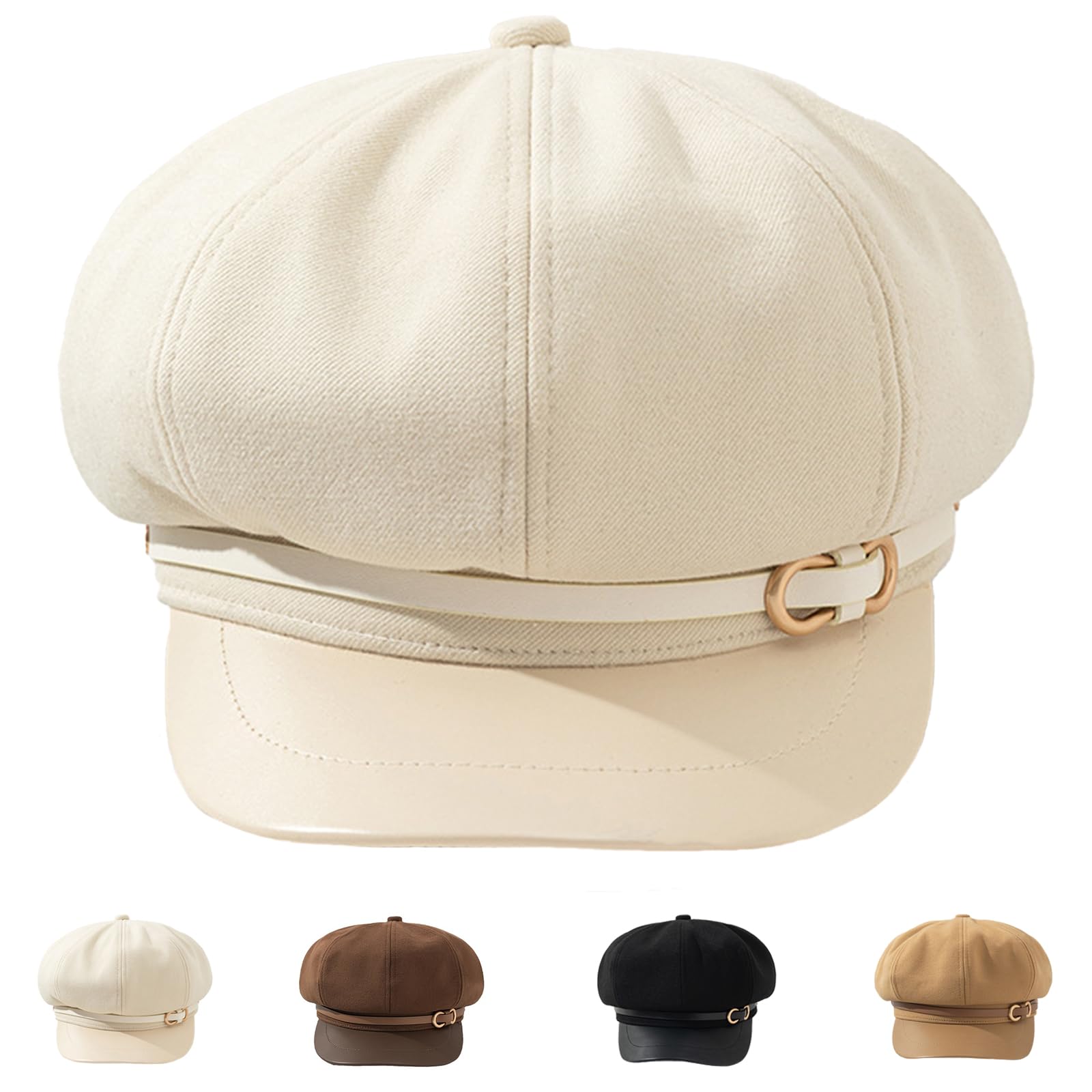 Busnos Women's Octagonal Hat Newsboy Hats and Caps Beret Women Newsboy Caps for Women Trendy Cute Dress Hats Womens Fall and Winter Cap Ladies White Coraline Hat Fashion